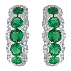 1.21 Carat Fine Oval Emerald and Diamond Hoop Stud Earrings in 18W ref1159