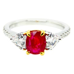 1.21 Carat GIA Certified Burma No Heat Vivid Red Ruby and White Diamond Ring