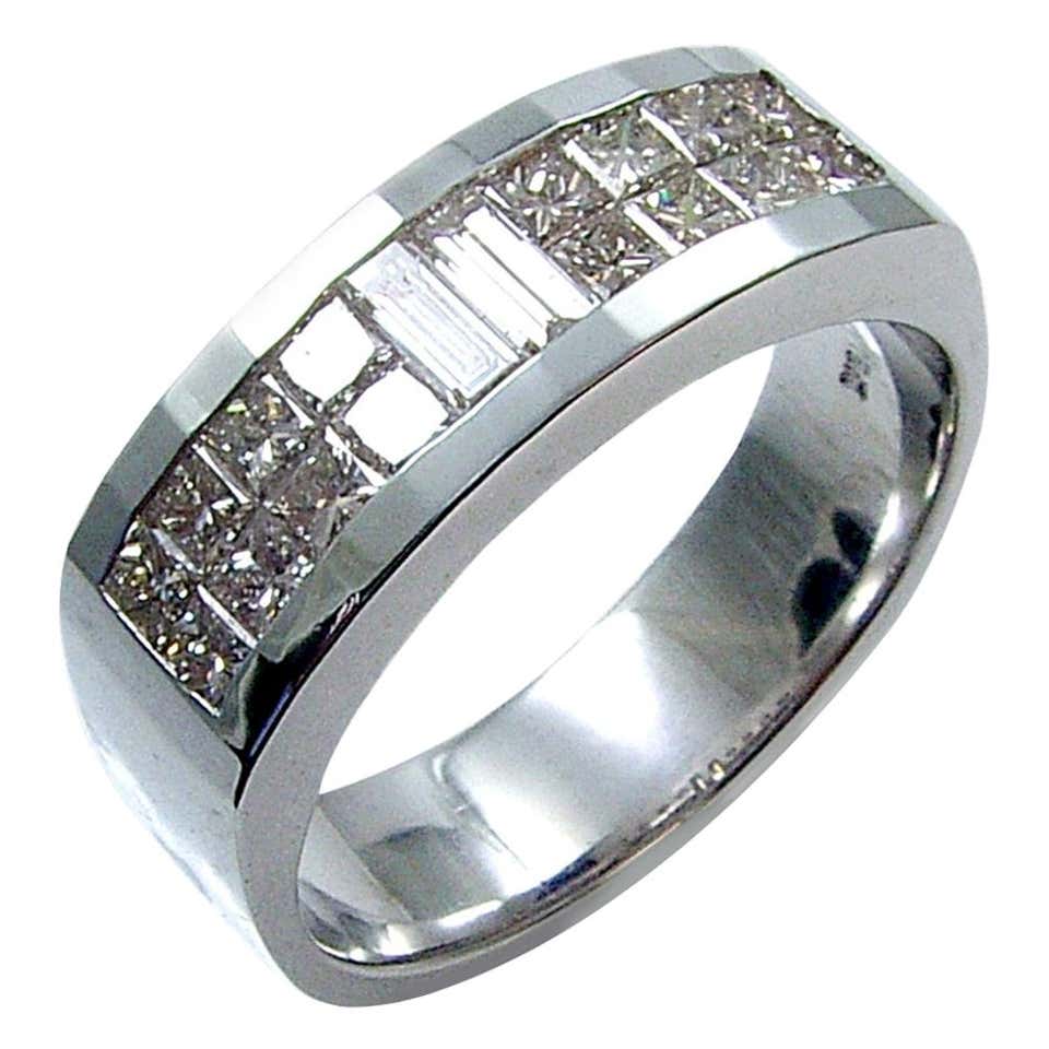 Estate 18 Karat White Gold Princess Cut Diamond and Sapphire Invisible ...