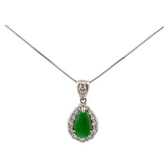 1.21 Carat Jadeite Jade GIA and Diamond Platinum Necklace Estate Fine Jewelry