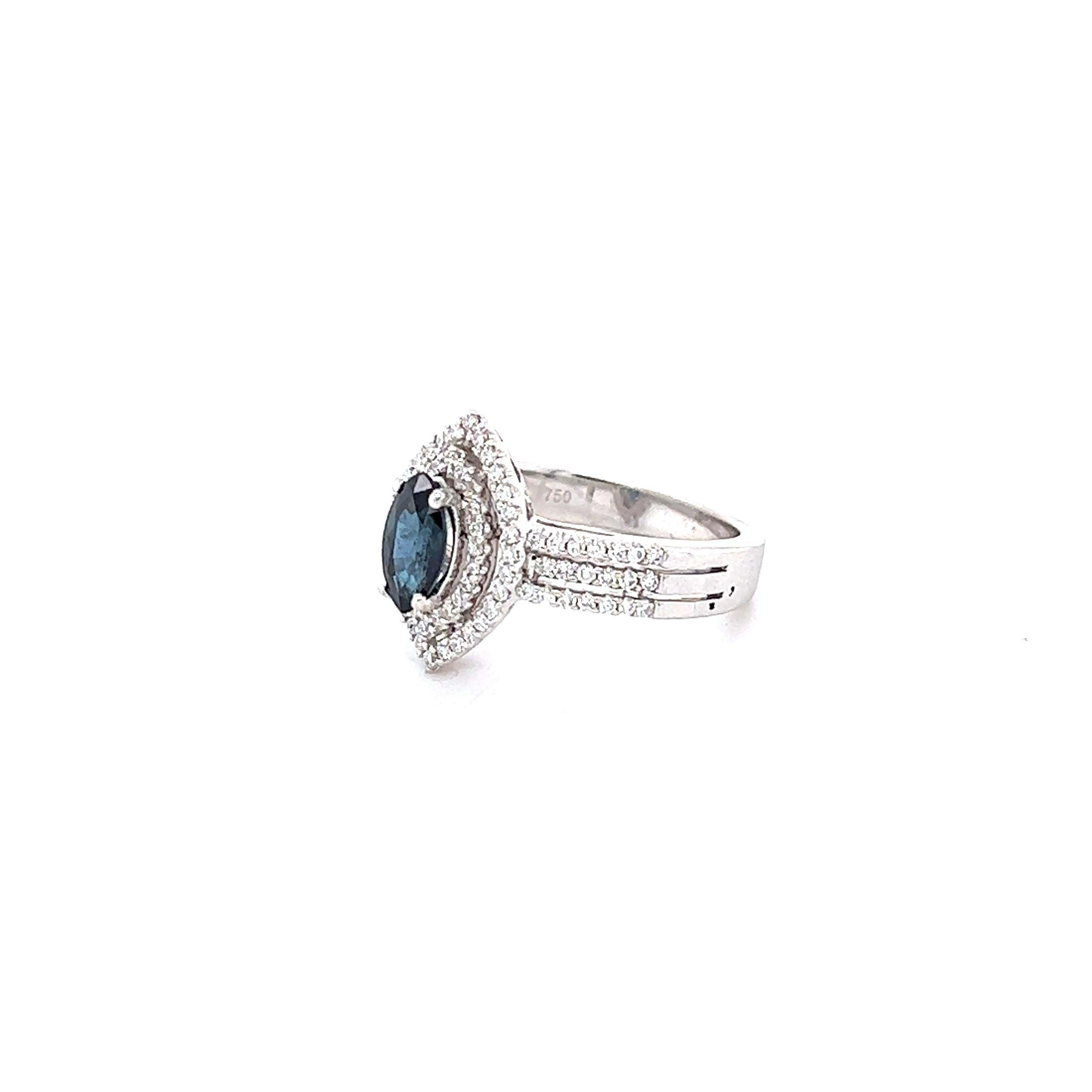 Contemporary 1.21 Carat Blue Sapphire Diamond White Gold Ring For Sale