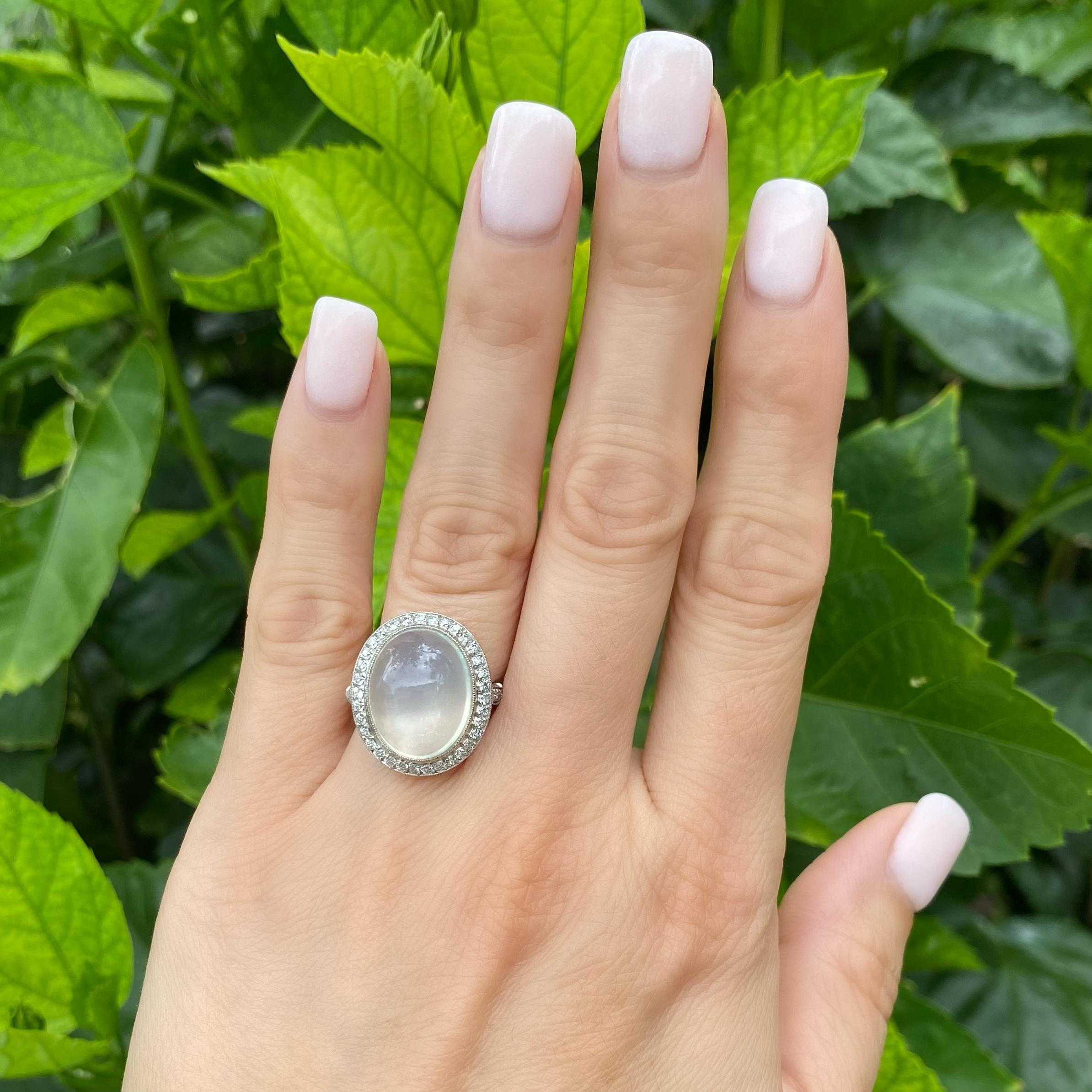 12,1 Karat Mondstein Diamant Platin Art Deco Cocktail-Ring feiner Nachlassschmuck (Art déco)