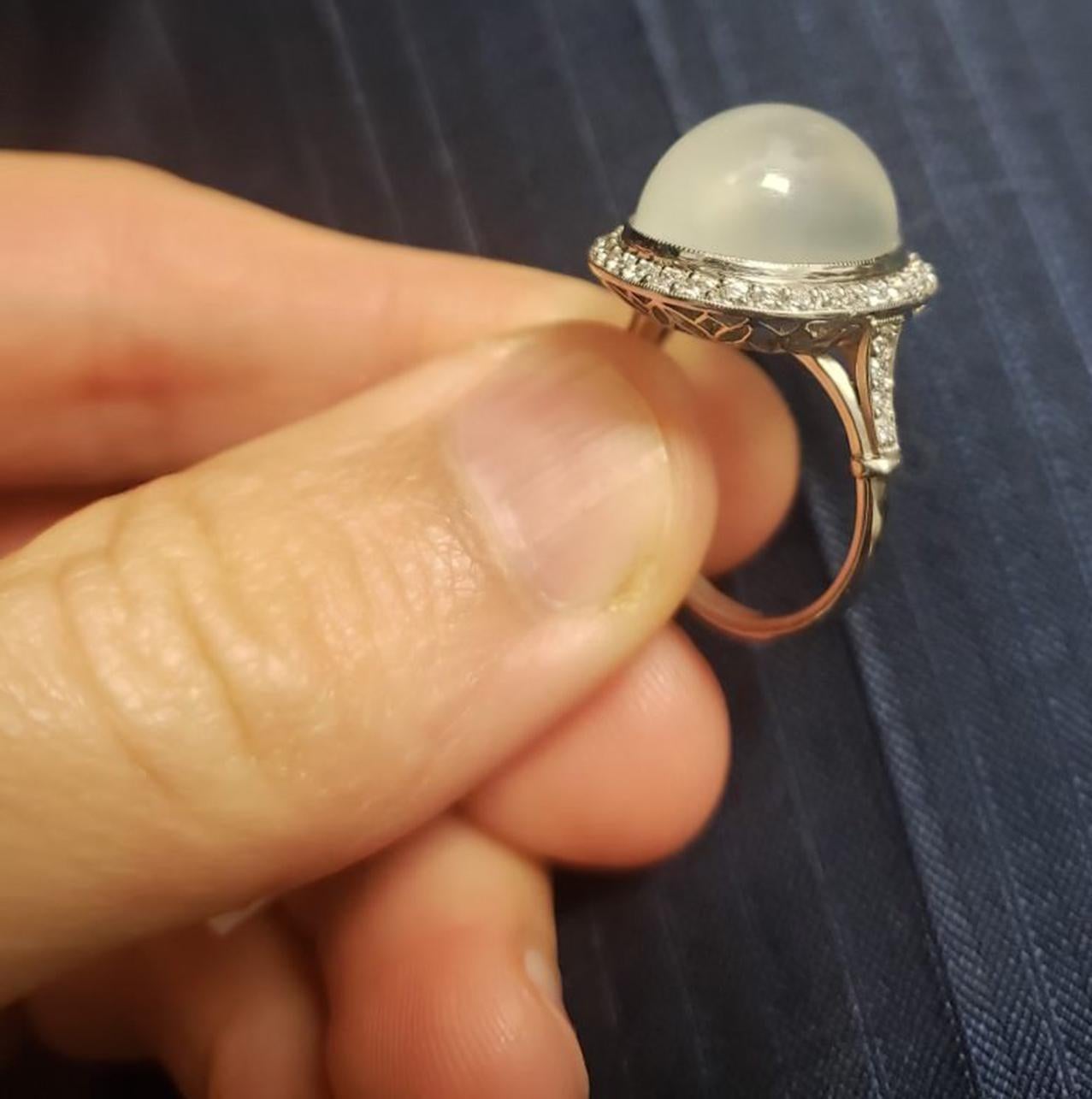 12,1 Karat Mondstein Diamant Platin Art Deco Cocktail-Ring feiner Nachlassschmuck 3