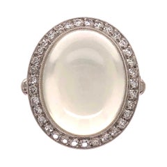 12.1 Carat Moonstone Diamond Platinum Art Deco Cocktail Ring Fine Estate Jewelry