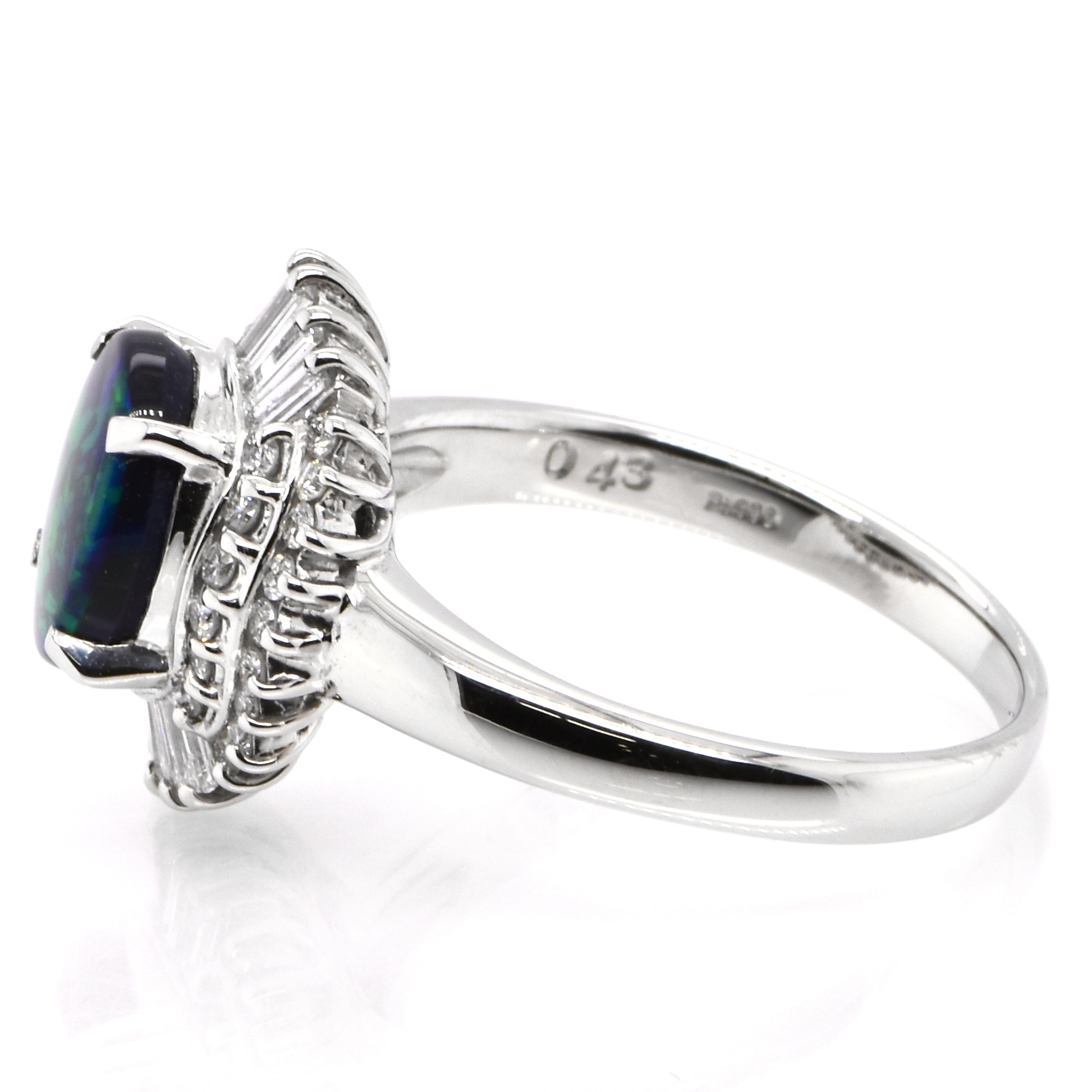 Cabochon 1.21 Carat Natural Australian Black Opal Ballerina Ring Made in Platinum For Sale
