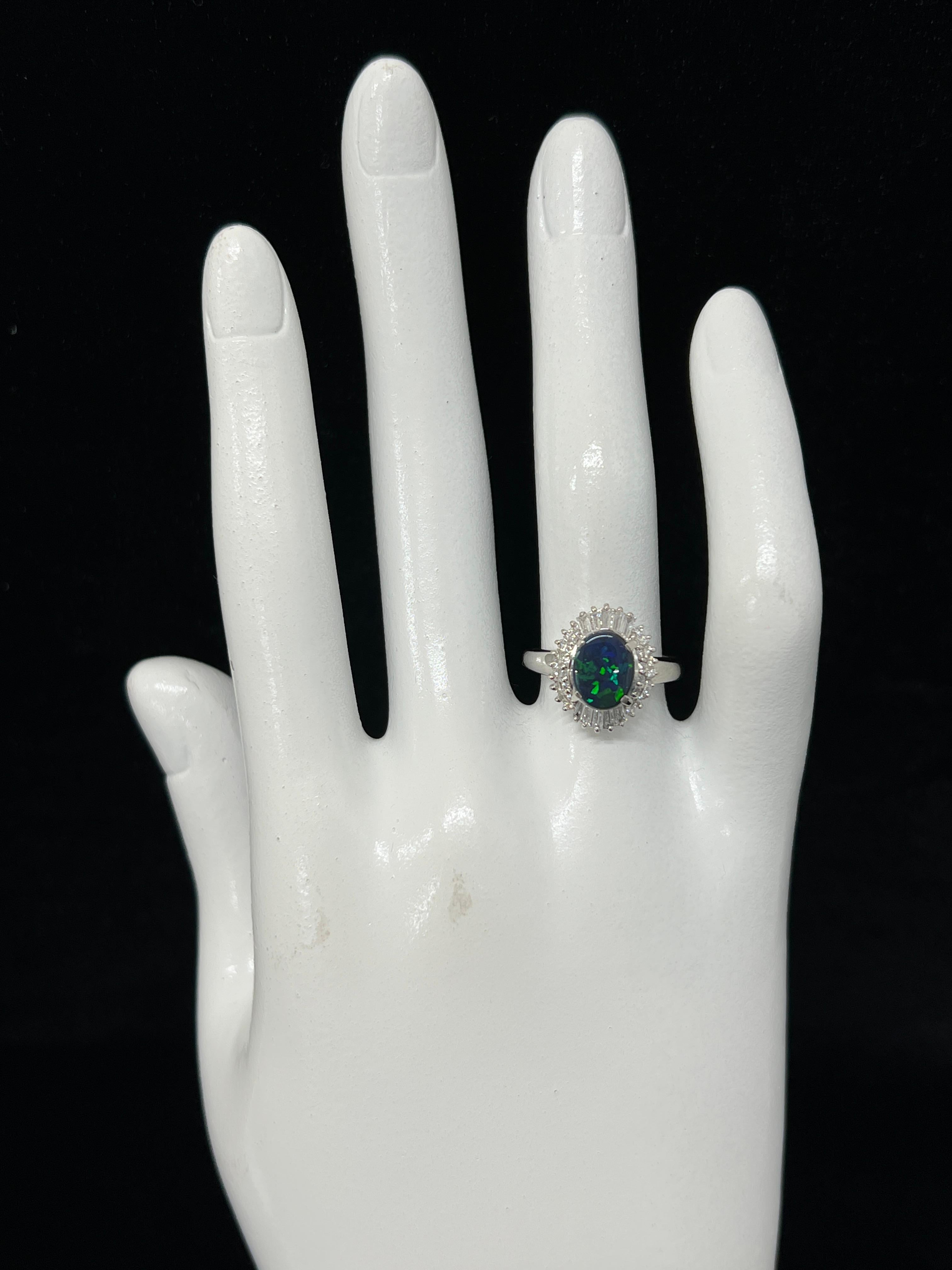 1.21 Carat Natural Australian Black Opal Ballerina Ring Made in Platinum For Sale 1