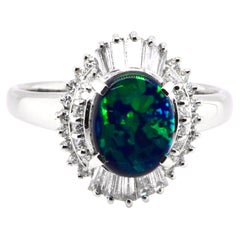 Vintage 1.21 Carat Natural Australian Black Opal Ballerina Ring Made in Platinum