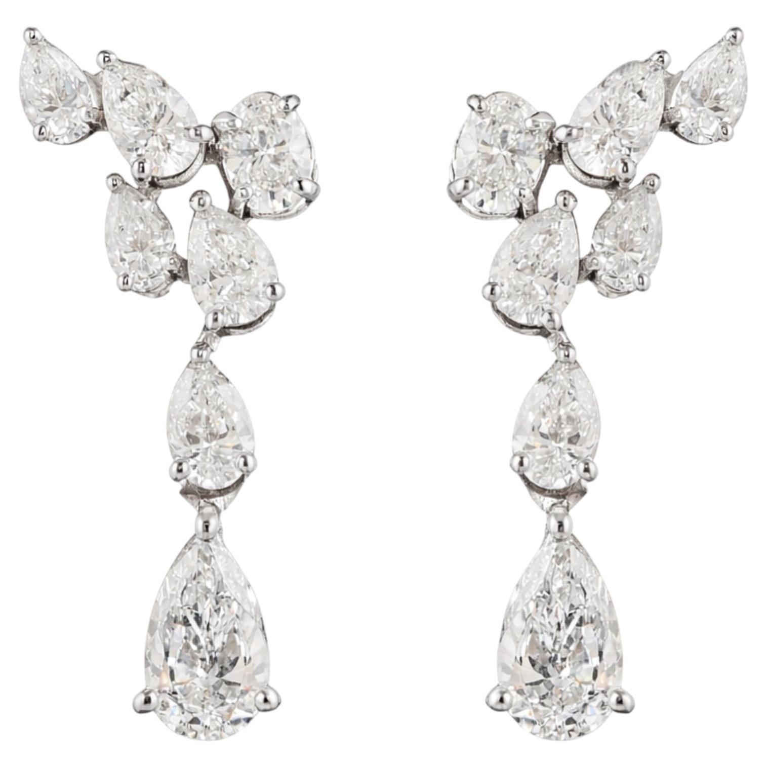 1.21 Carat Natural Diamond Drop Earrings 18k White Gold Statement Earrings