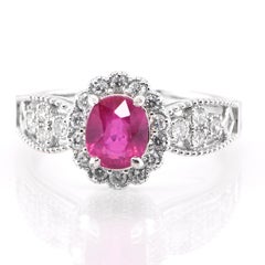1.21 Carat Natural Untreated 'No Heat' Ruby and Diamond Ring Set in Platinum