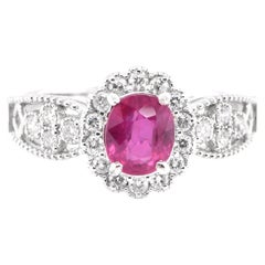 1.21 Carat Natural Untreated 'No Heat' Ruby and Diamond Ring Set in Platinum