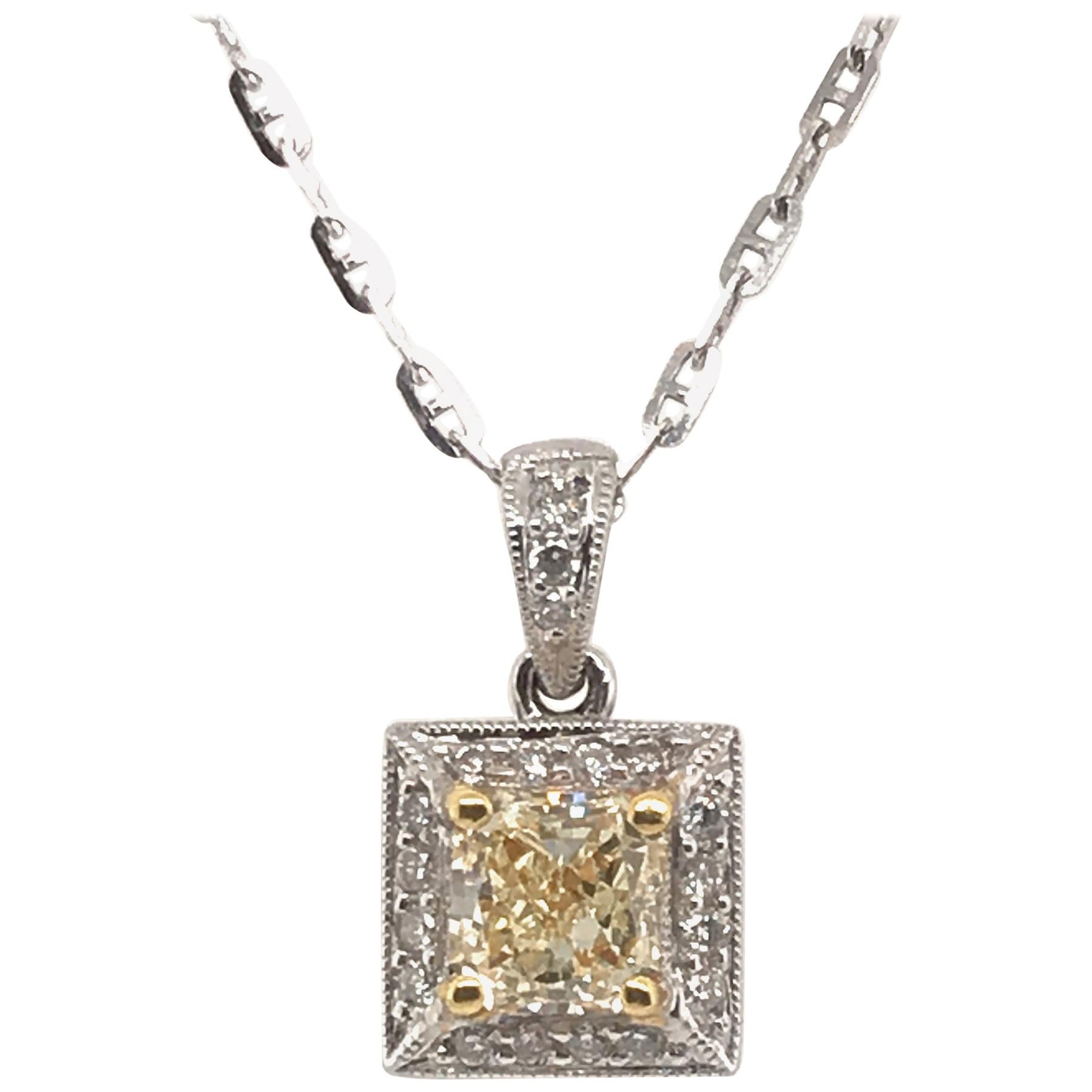 1.21 Carat Natural Yellow Diamond Pendant with 18 Karat Gold For Sale