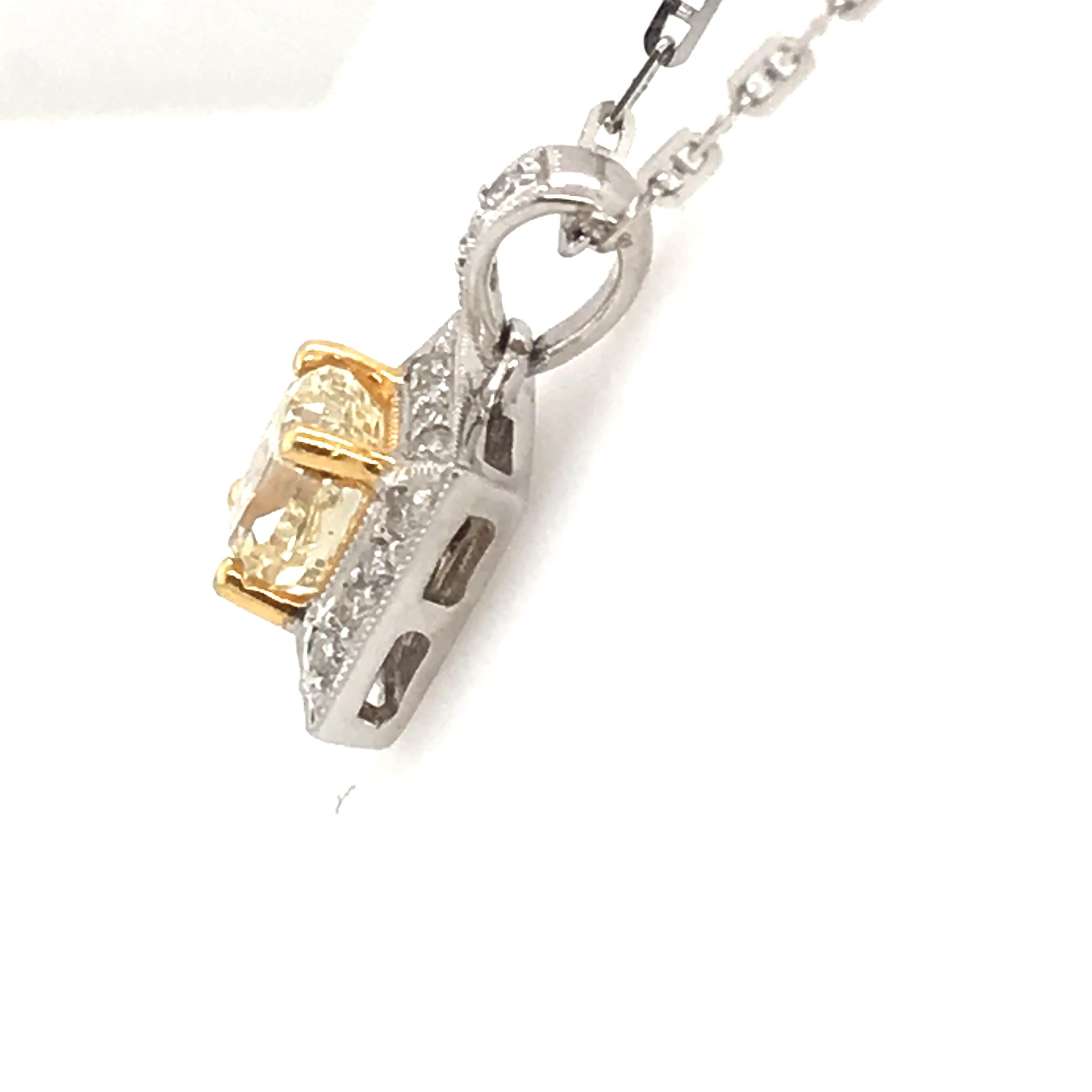 Princess Cut 1.21 Carat Natural Yellow Diamond Pendant with 18 Karat Gold For Sale