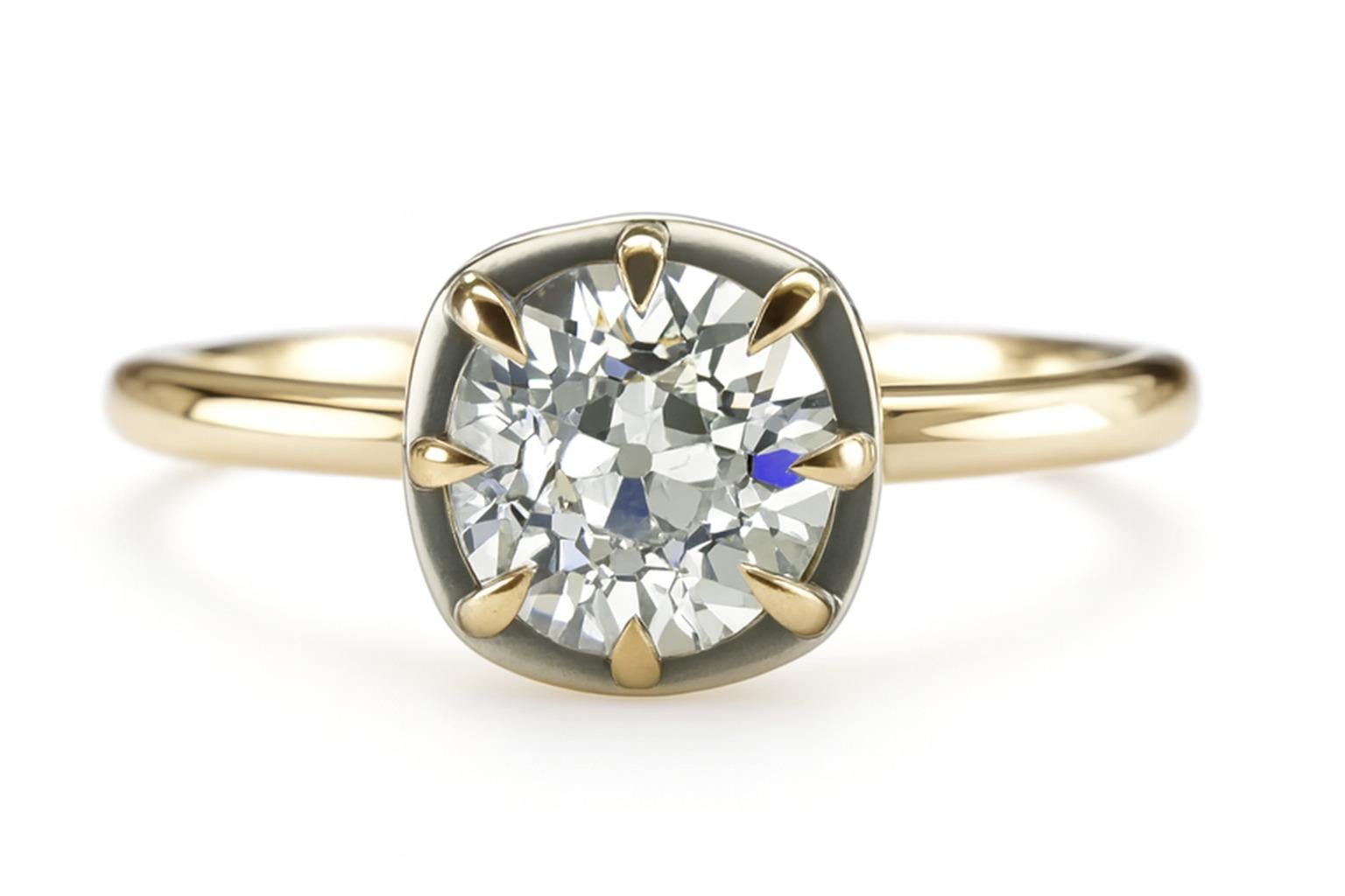 1,21 Karat Diamant im alten europäischen Schliff 14K Gelbgold Solitär Ring (Alteuropäischer Schliff) im Angebot