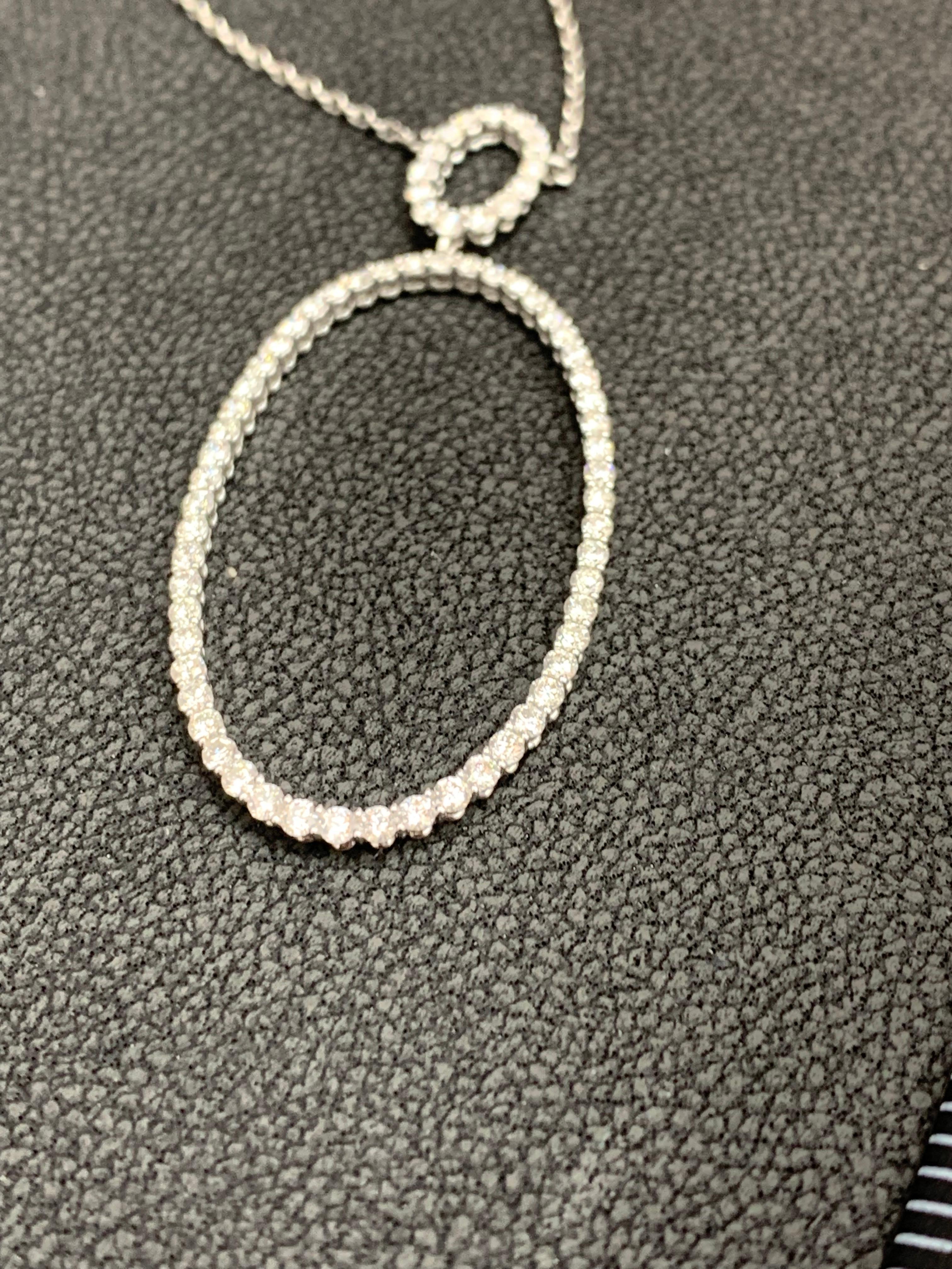 Brilliant Cut 1.21 Carat Open-Work Diamond Oval Pendant Necklace in 18K White Gold For Sale