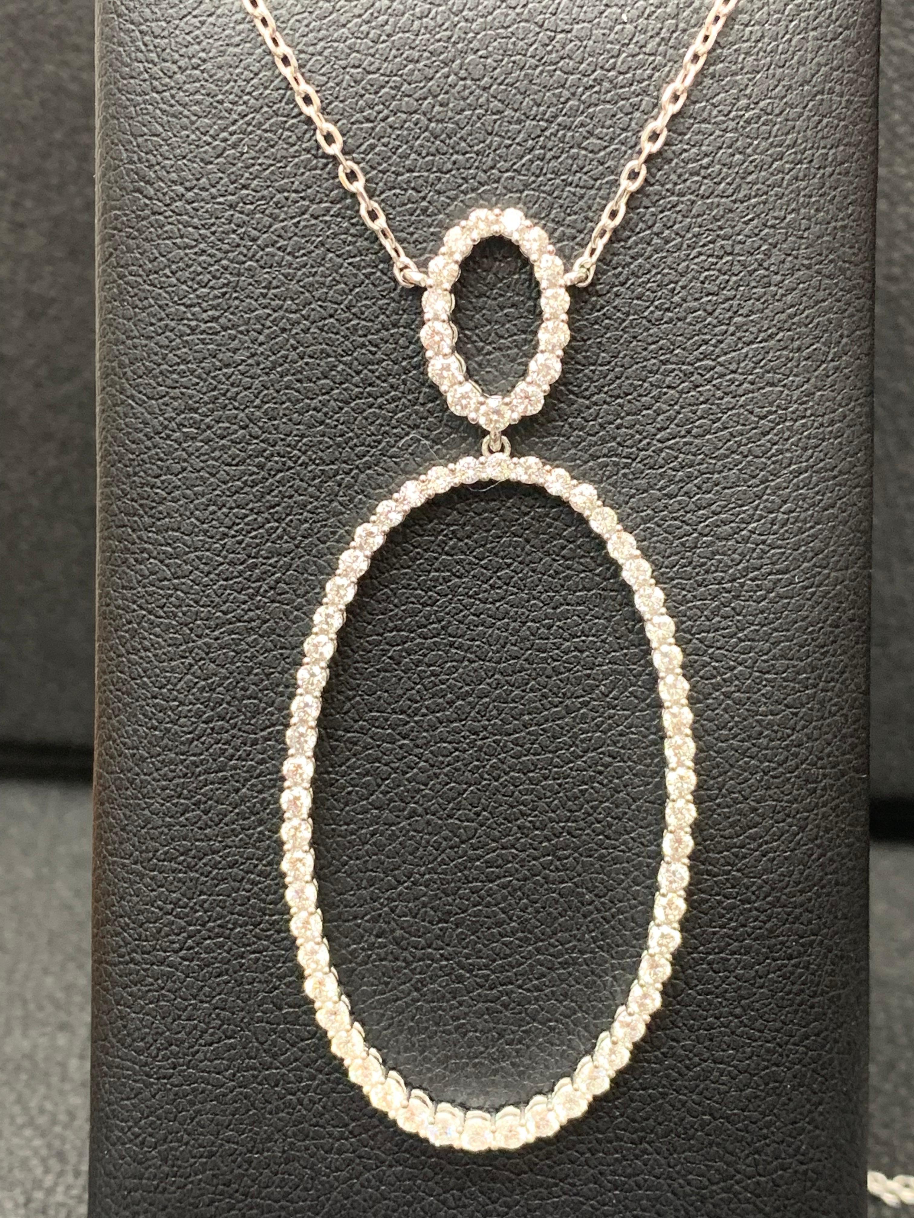 1.21 Carat Open-Work Diamond Oval Pendant Necklace in 18K White Gold In New Condition For Sale In NEW YORK, NY