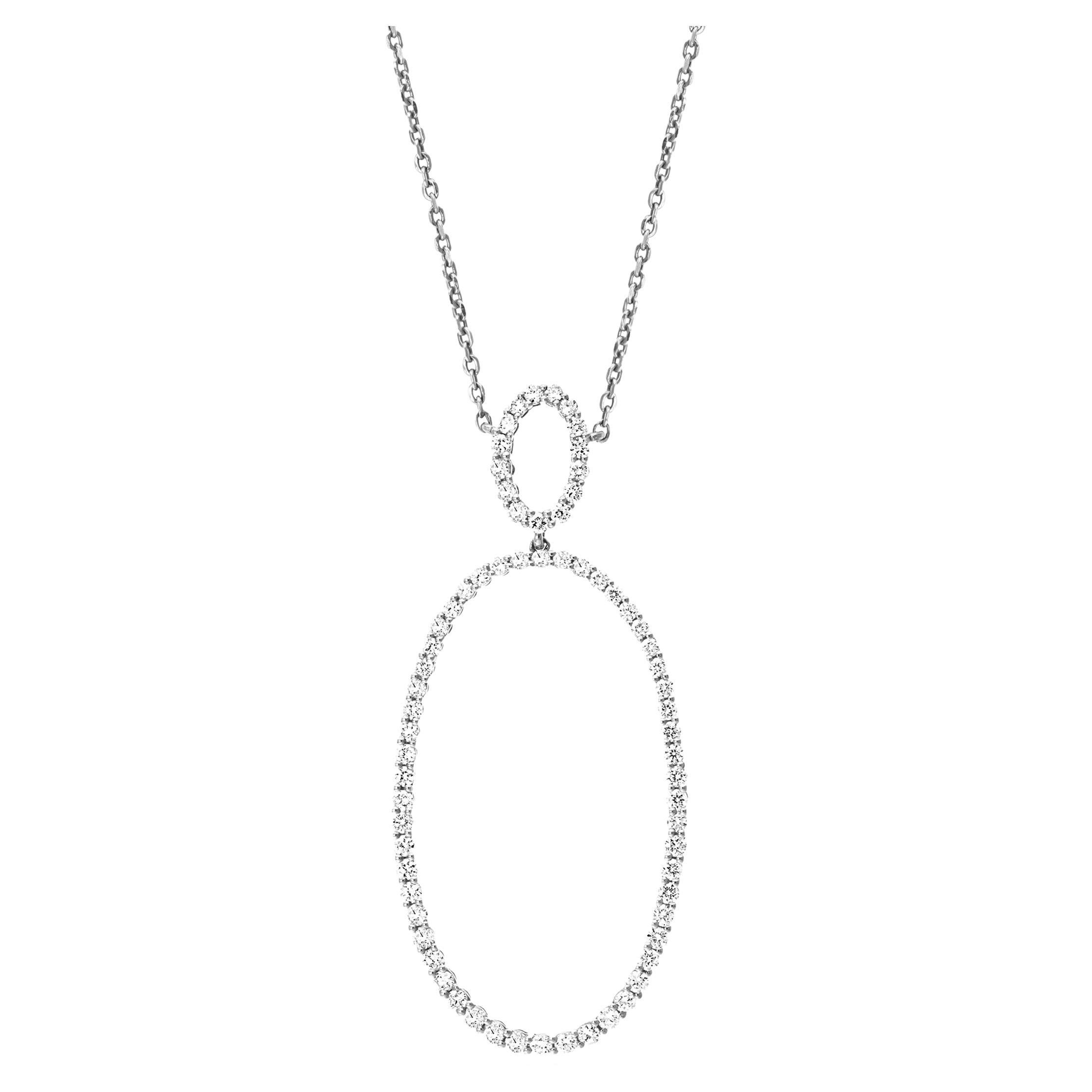 1.21 Carat Open-Work Diamond Oval Pendant Necklace in 18K White Gold For Sale