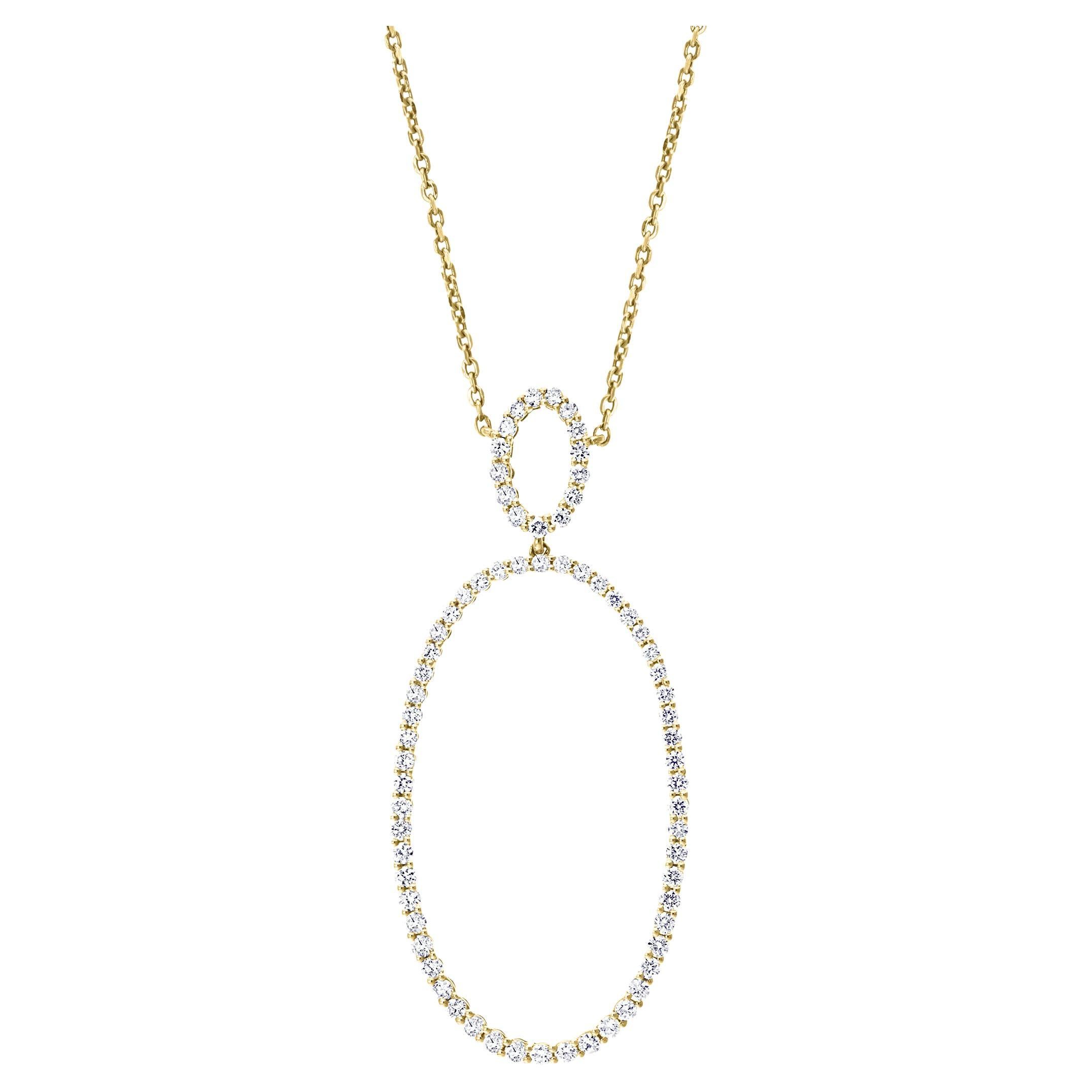 1.21 Carat Open-Work Diamond Oval Pendant Necklace in 18K Yellow Gold For Sale