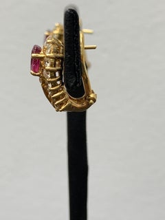 1.21 Carat Oval Cut Ruby and Diamond Earrings in 18K Yellow Gold