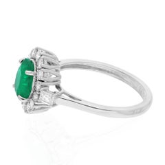 1.21 Carat Oval Zambian Emerald Ring 0.80 Carat SI/HI Diamond 14k White Gold