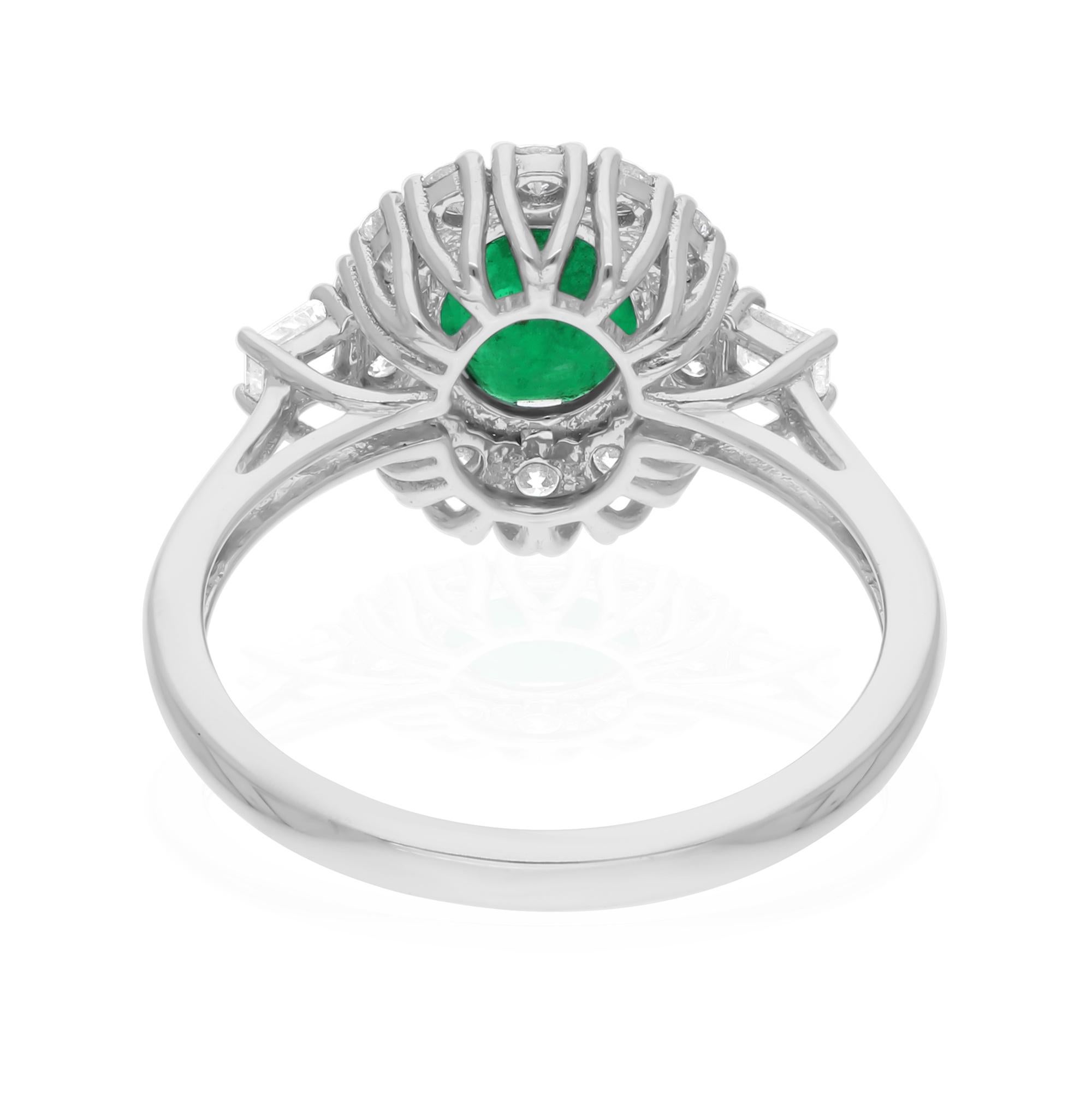 Anillo de esmeralda zambiana oval de 1,21 quilates Diamante SI/HI de 0,80 quilates Oro blanco de 14k Moderno en venta