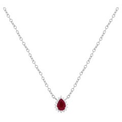 1.21 Carat Pear Shaped Ruby White Diamond Pendant Necklace 18 Karat White Gold