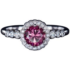 1.21 Carat Pink Rhodolite and Round Diamond White Gold Solitaire Ring
