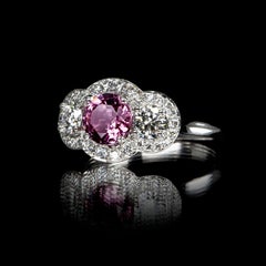 1.21 Carat Pink Tourmaline Round Diamond 3-Stone Cluster Ring Natalie Barney