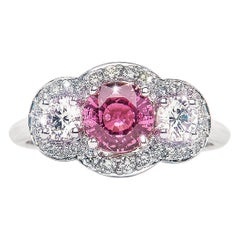 1.21 Carat Pink Tourmaline Round Diamond 3-Stone Cluster Ring Natalie Barney