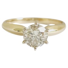 Bague solitaire en or jaune 14 carats avec diamants taille ronde de 1,21 carat