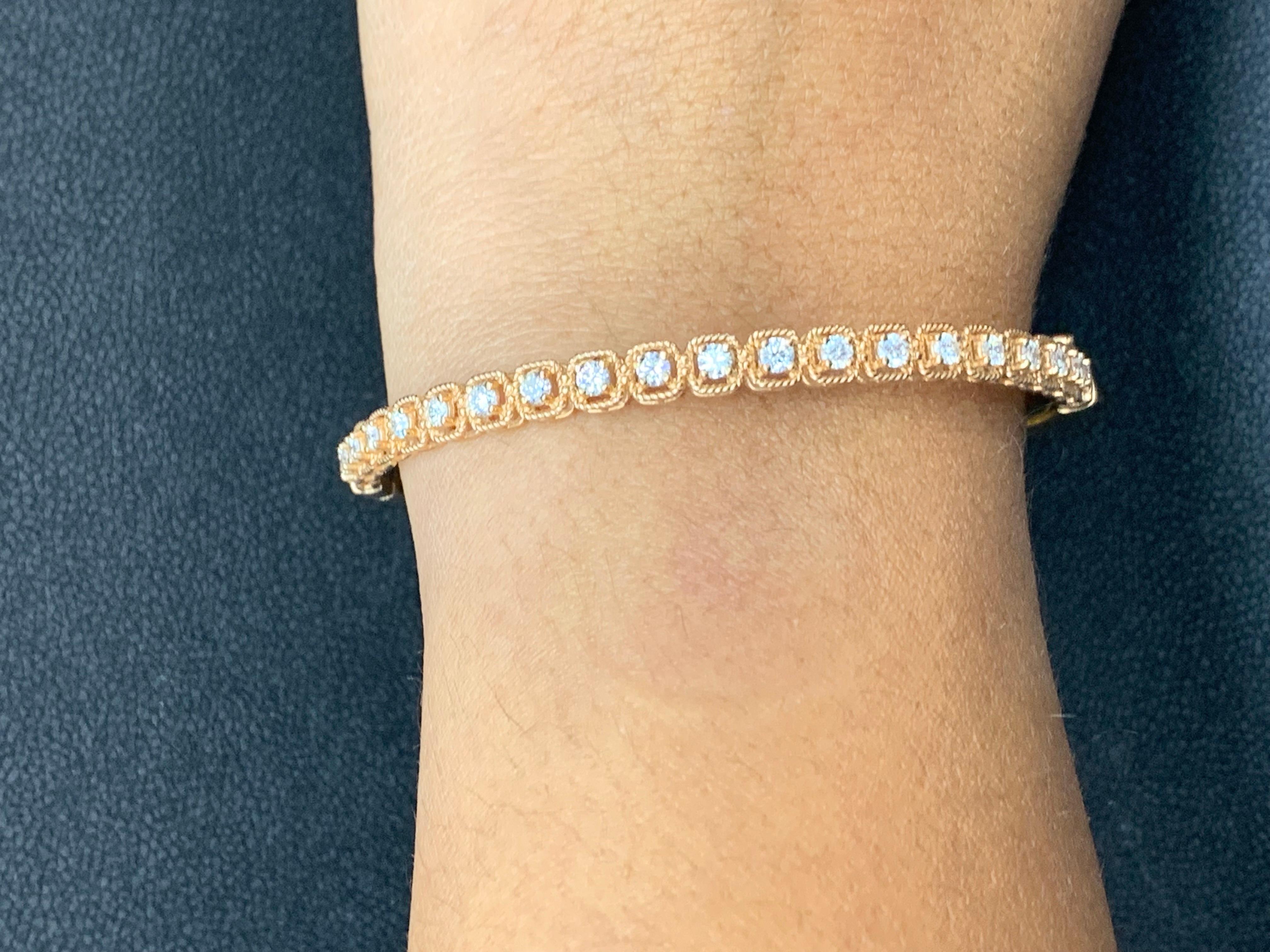 1.21 Carat Round Cut Diamond Bangle in 14K Rose Gold For Sale 3