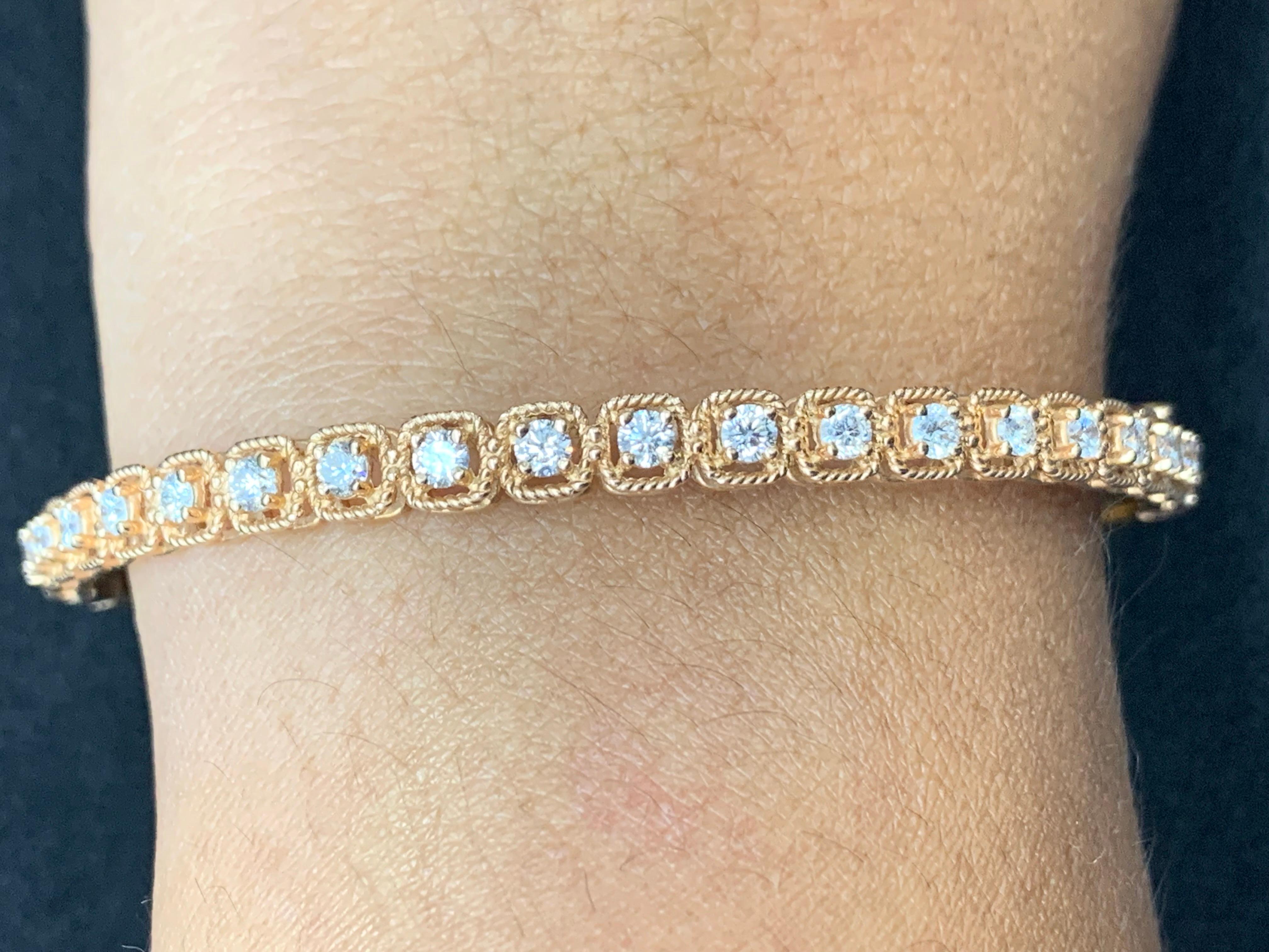 1.21 Carat Round Cut Diamond Bangle in 14K Rose Gold For Sale 4