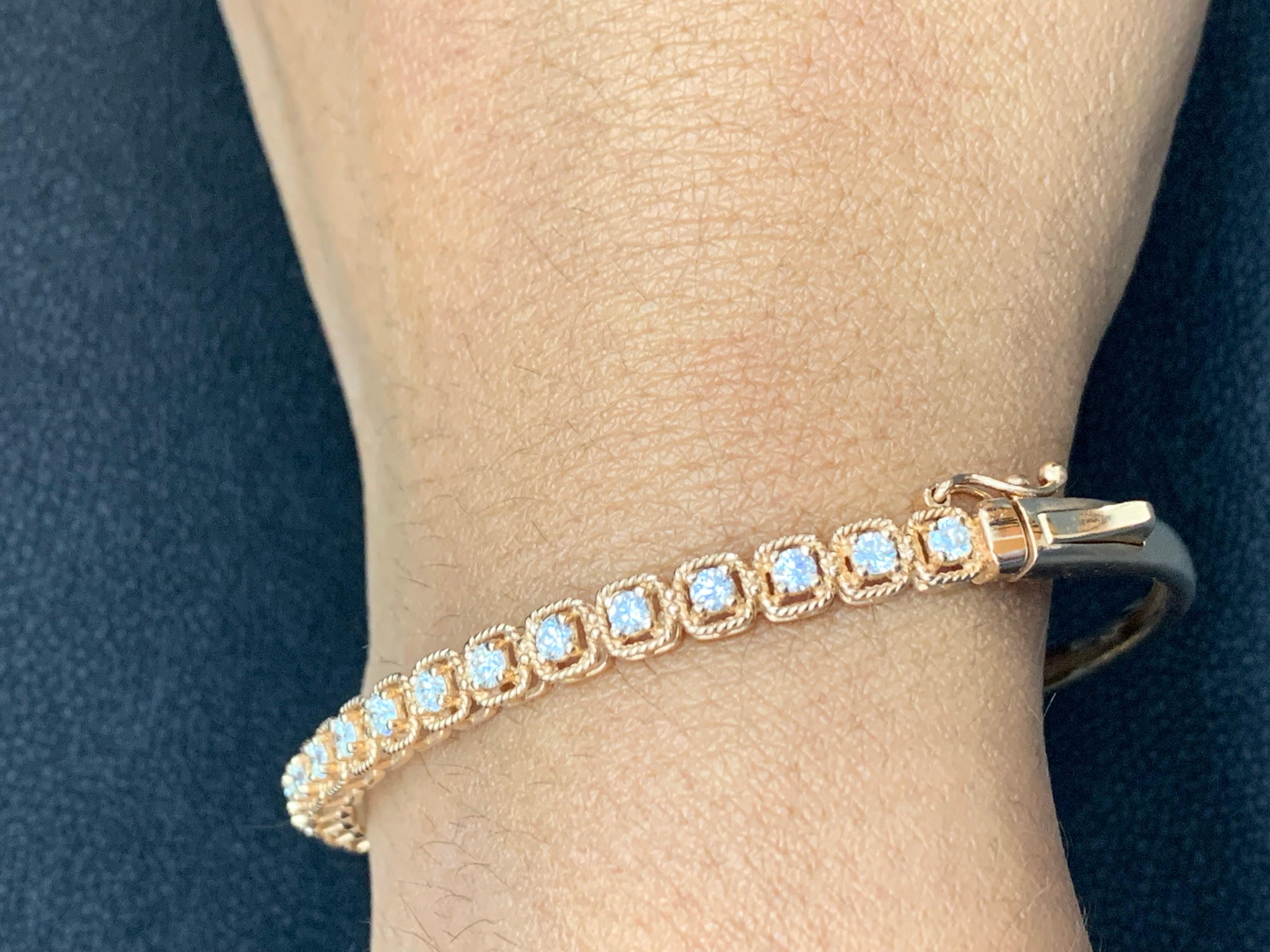 1.21 Carat Round Cut Diamond Bangle in 14K Rose Gold For Sale 6