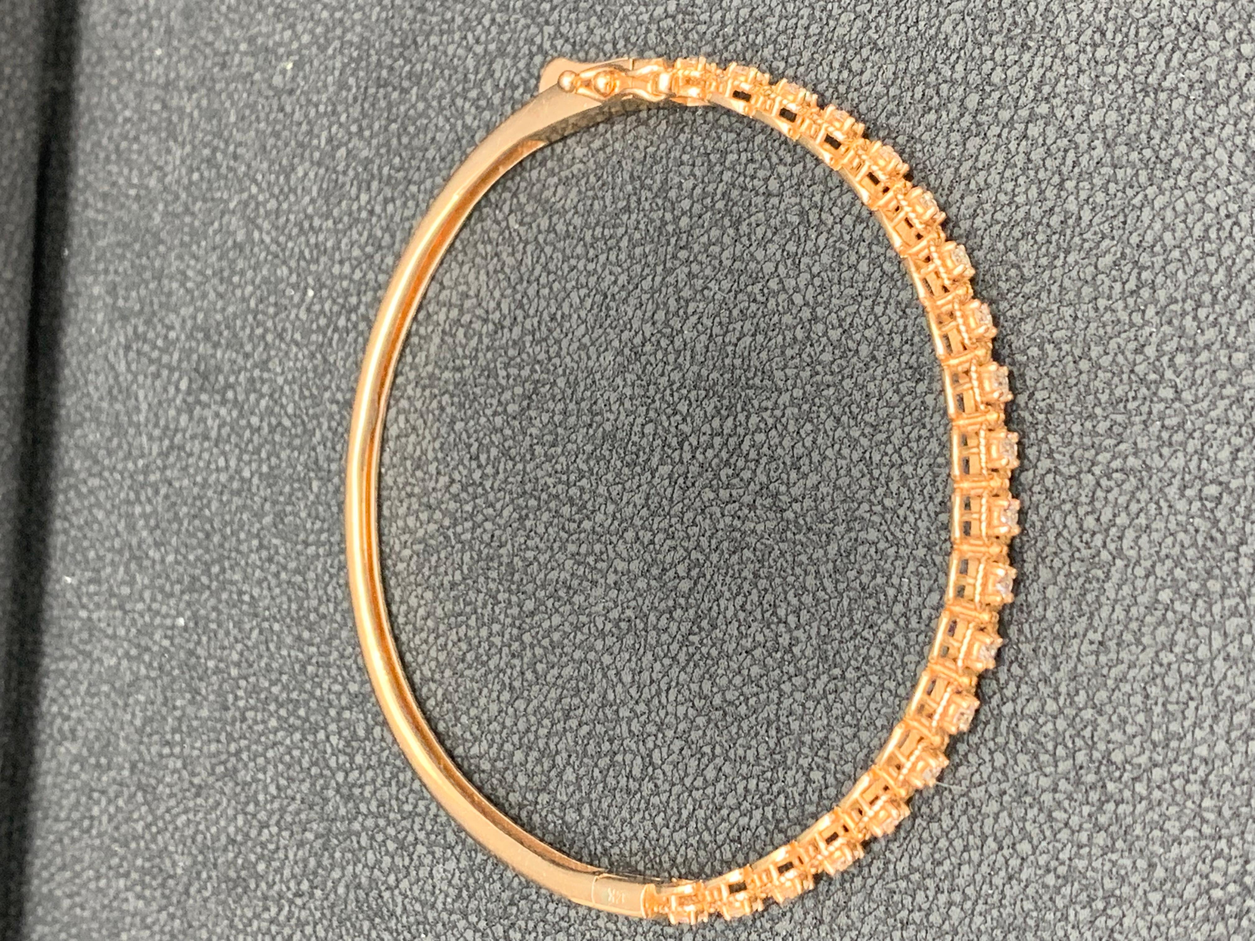 1.21 Carat Round Cut Diamond Bangle in 14K Rose Gold In New Condition For Sale In NEW YORK, NY