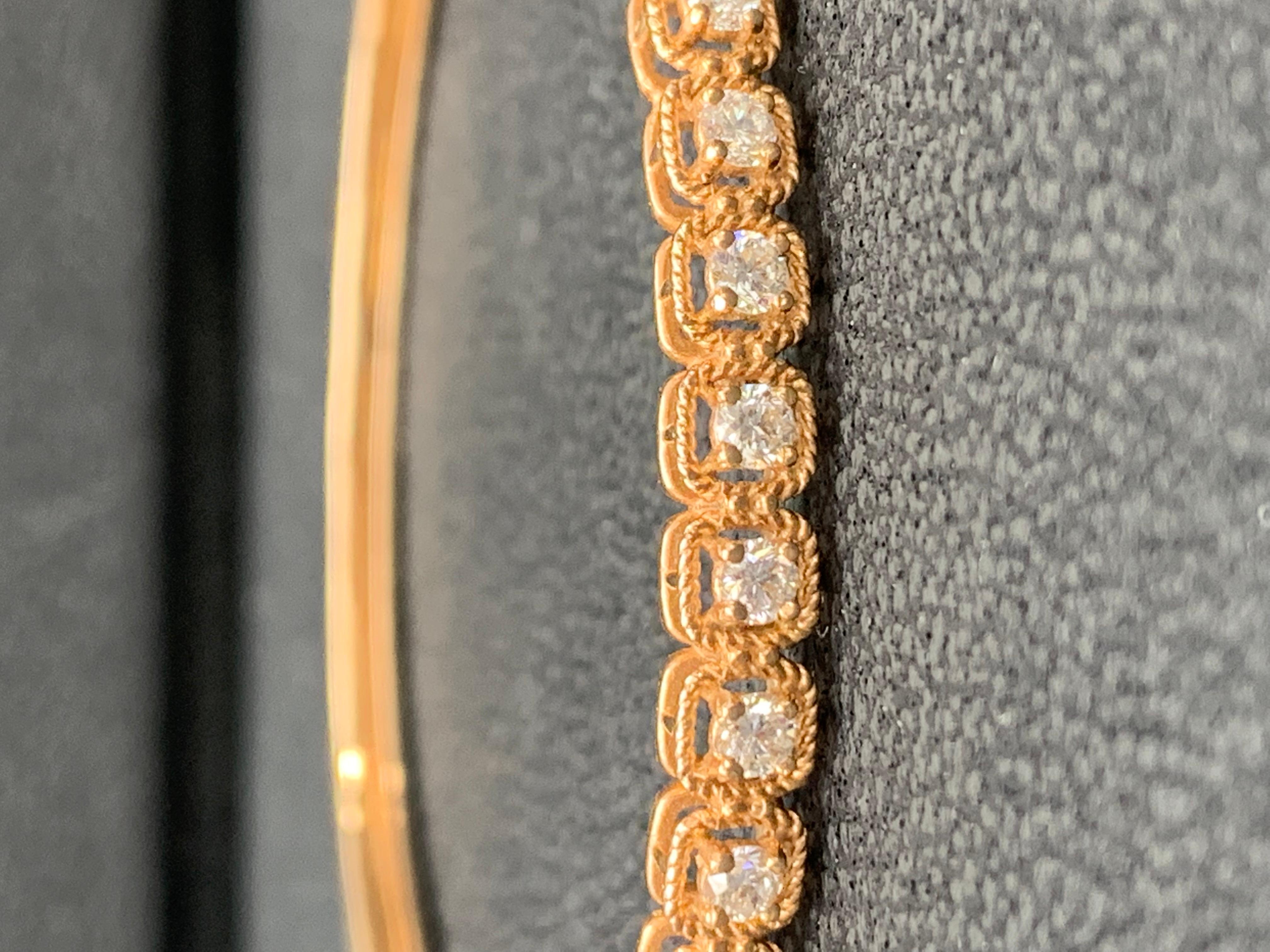 1.21 Carat Round Cut Diamond Bangle in 14K Rose Gold For Sale 2