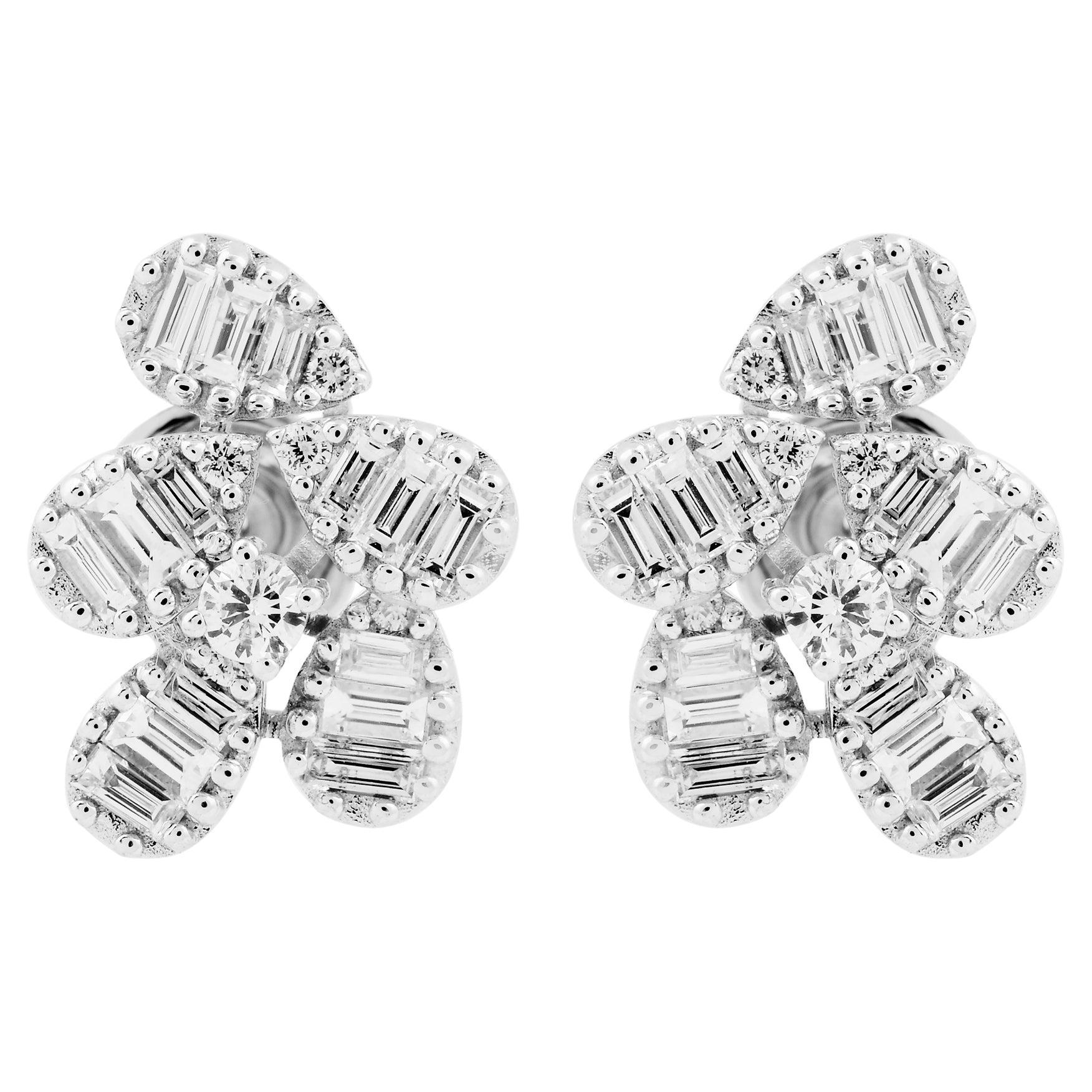 1.21 Carat SI Clarity HI Color Baguette Diamond Earrings 18k White Gold Jewelry