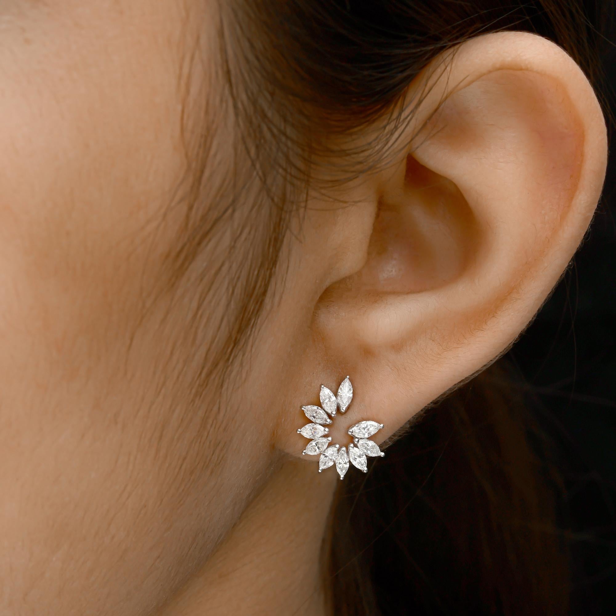 Modern 1.21 Carat SI Clarity HI Color Marquise Diamond 18k White Gold Star Earrings For Sale