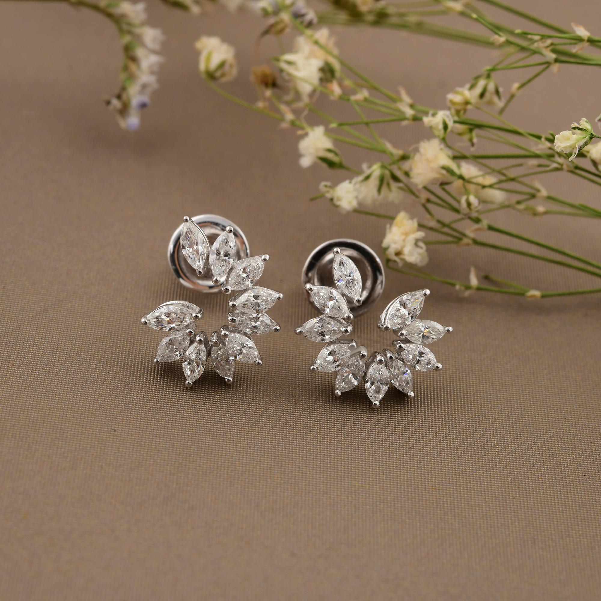 Pear Cut 1.21 Carat SI Clarity HI Color Marquise Diamond 18k White Gold Star Earrings For Sale