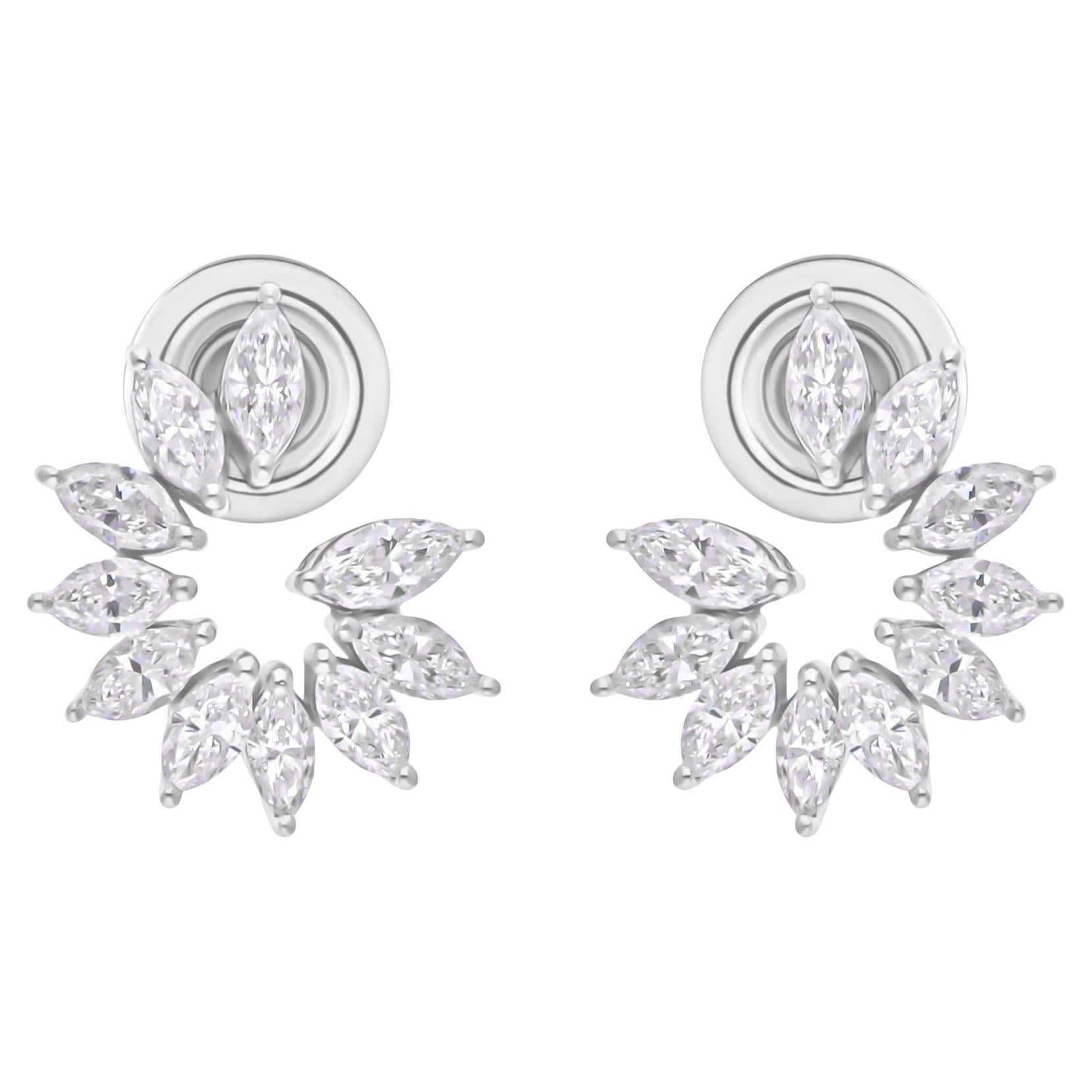 1.21 Carat SI Clarity HI Color Marquise Diamond 18k White Gold Star Earrings For Sale