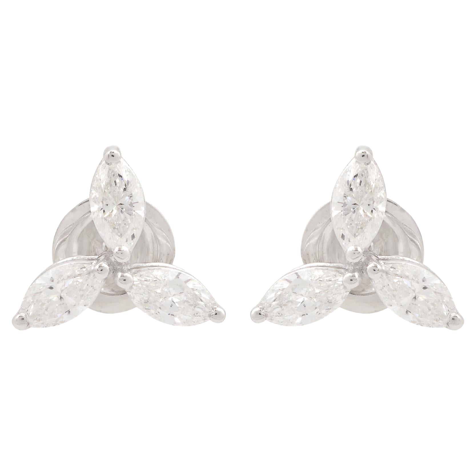 Orecchini a perno con diamante trillium marquise da 1,21 carati SI/H Oro bianco 14k in vendita