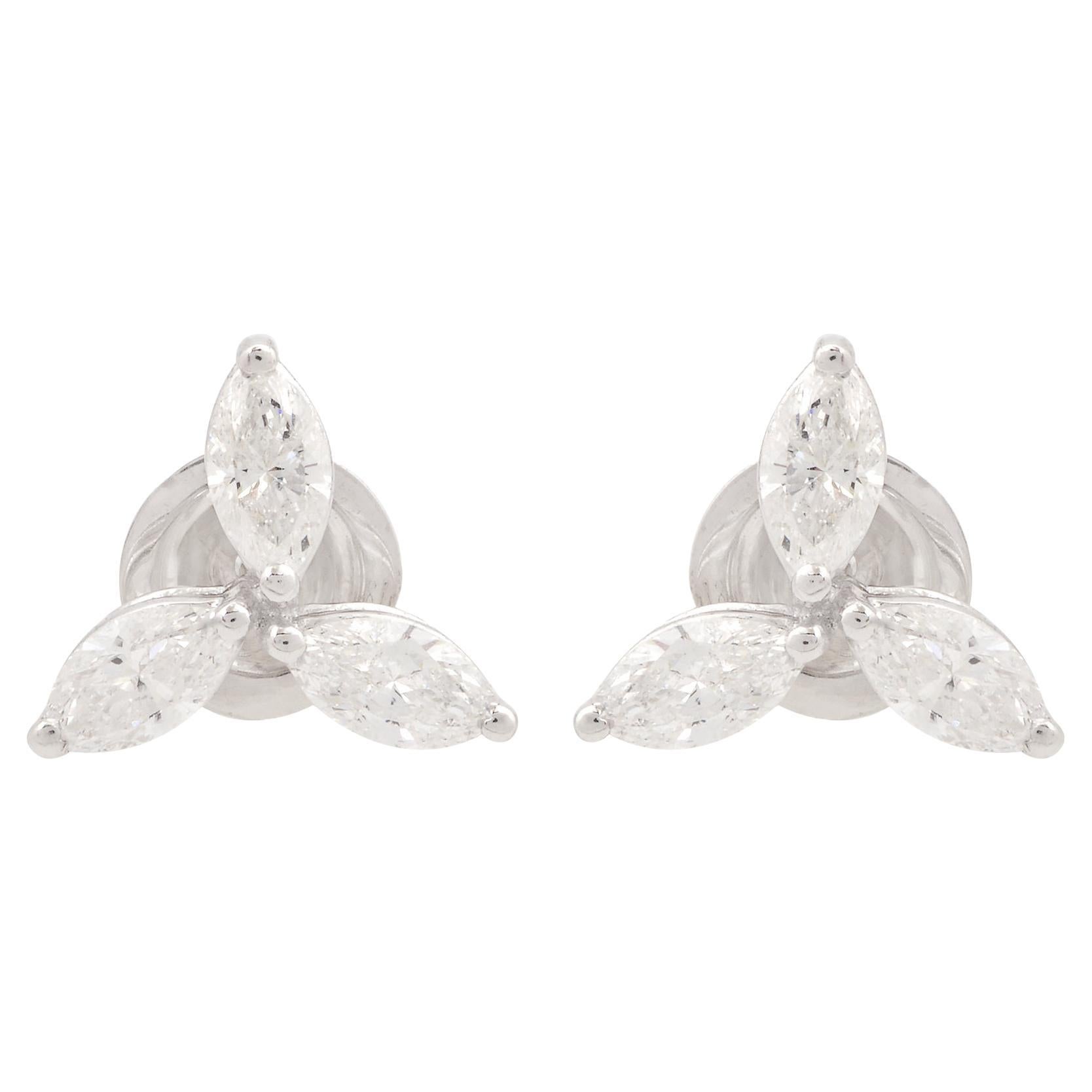 Taglio marquise Orecchini a perno con diamante trillium da 1,21 carati SI/H Marquise in oro bianco 18k in vendita