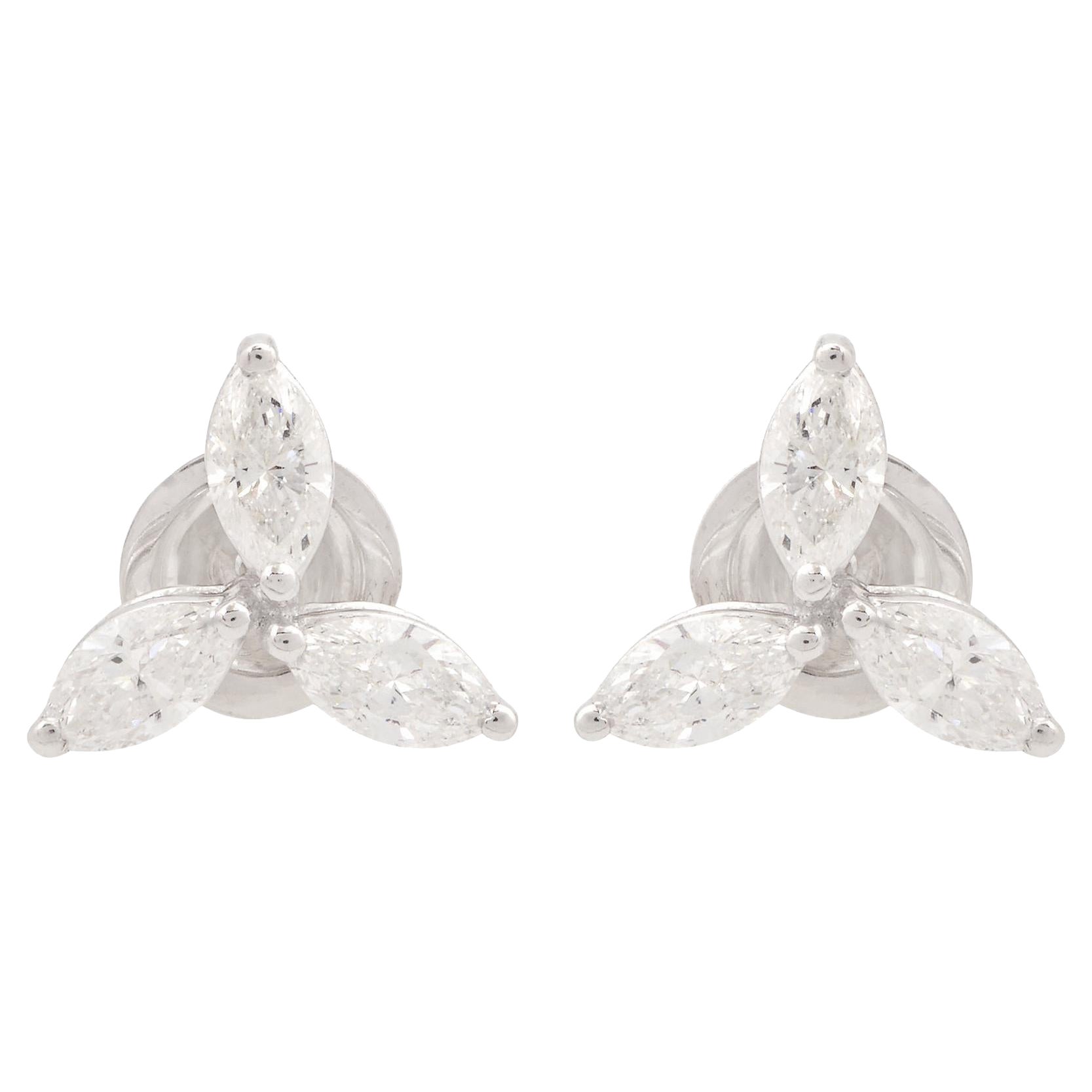 Orecchini a perno con diamante trillium da 1,21 carati SI/H Marquise in oro bianco 18k