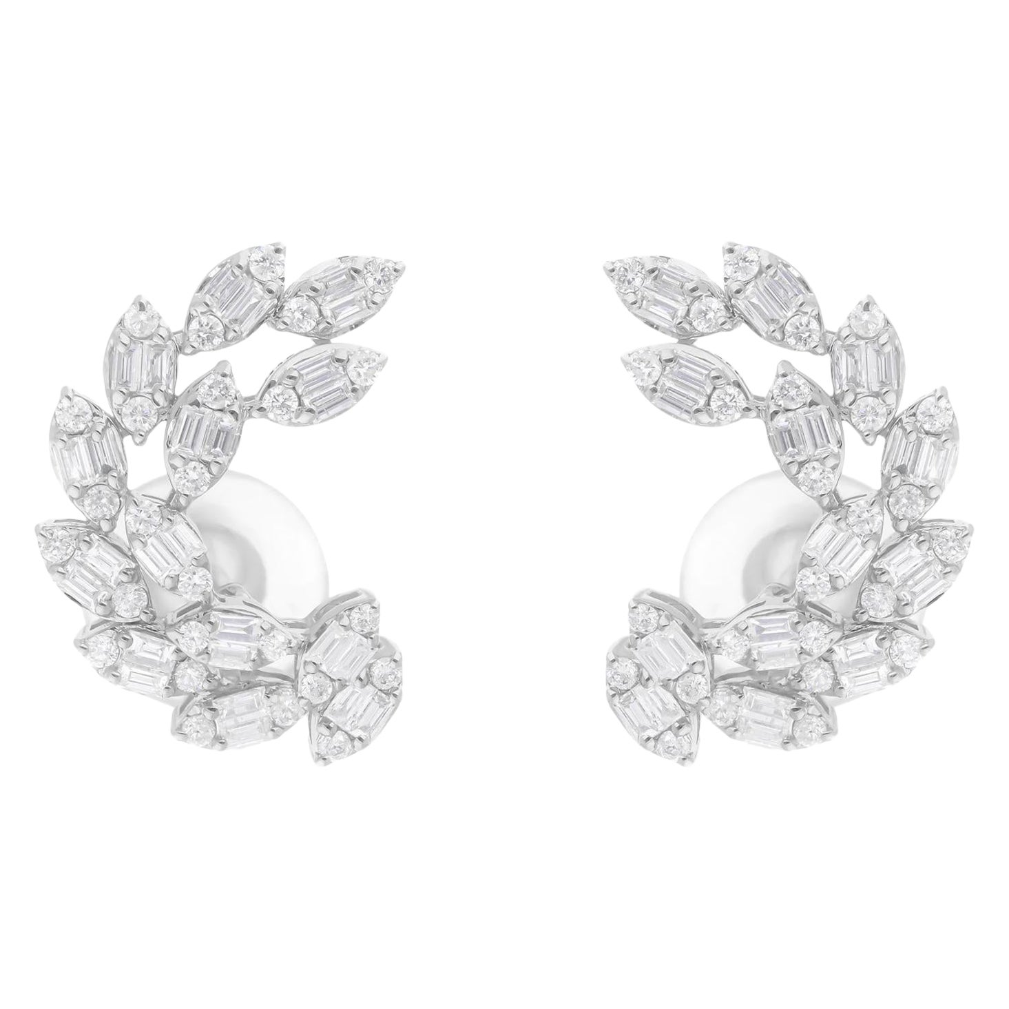 1,21 Karat SI/H runde Baguette-Diamant-Ohrringe 14 Karat Weißgold Schmuckschmuck
