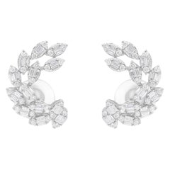 Boucles d'oreilles en or blanc 14 carats avec diamants baguettes ronds de 1,21 carat SI/H