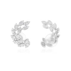 1.21 Carat SI/H Round Baguette Diamond Earrings 18 Karat White Gold Jewelry