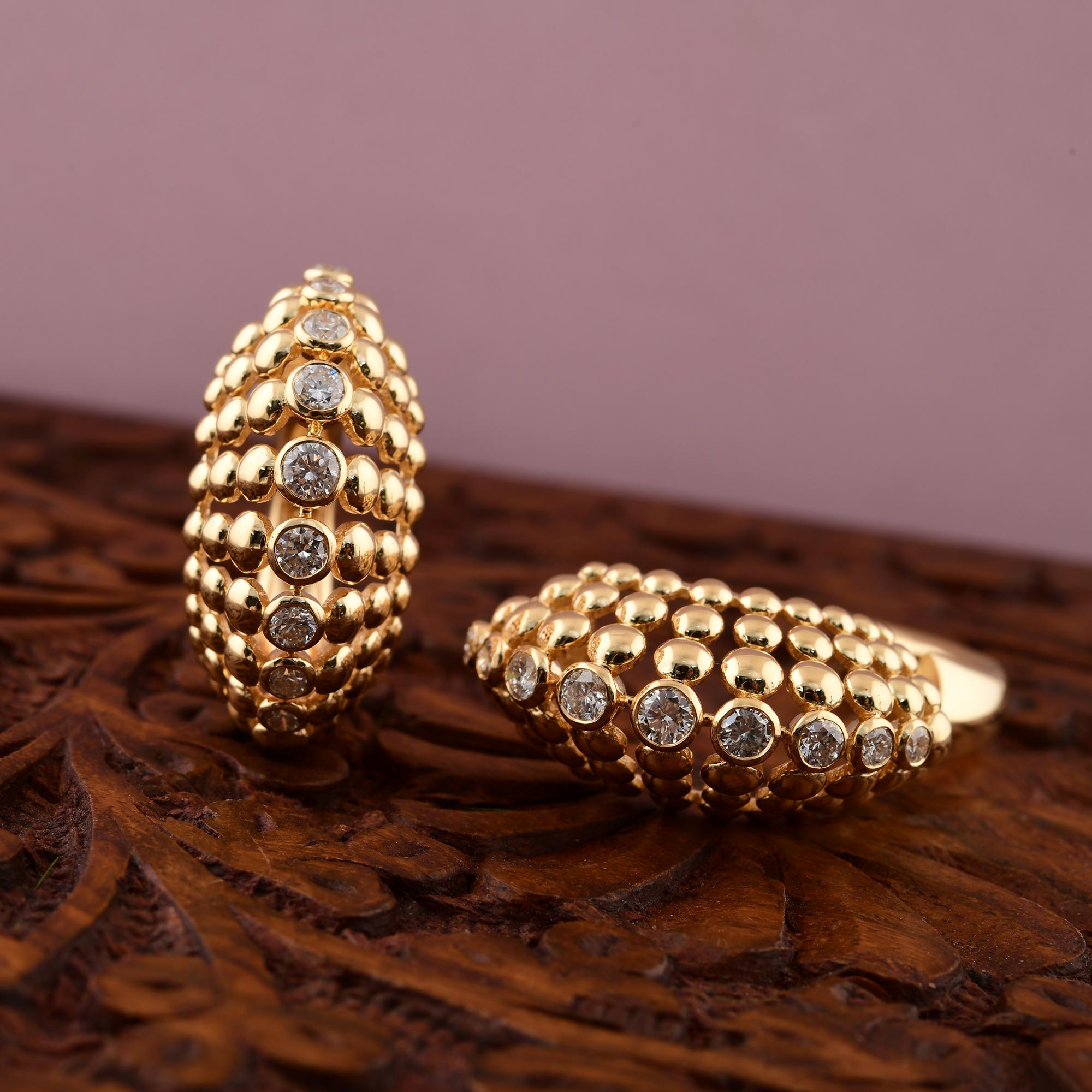 Pendientes jaula de diamantes talla brillante redonda SI/H de 1,21 quilates Oro amarillo de 18 quilates en Nuevo estado para la venta en Diera, Dubai