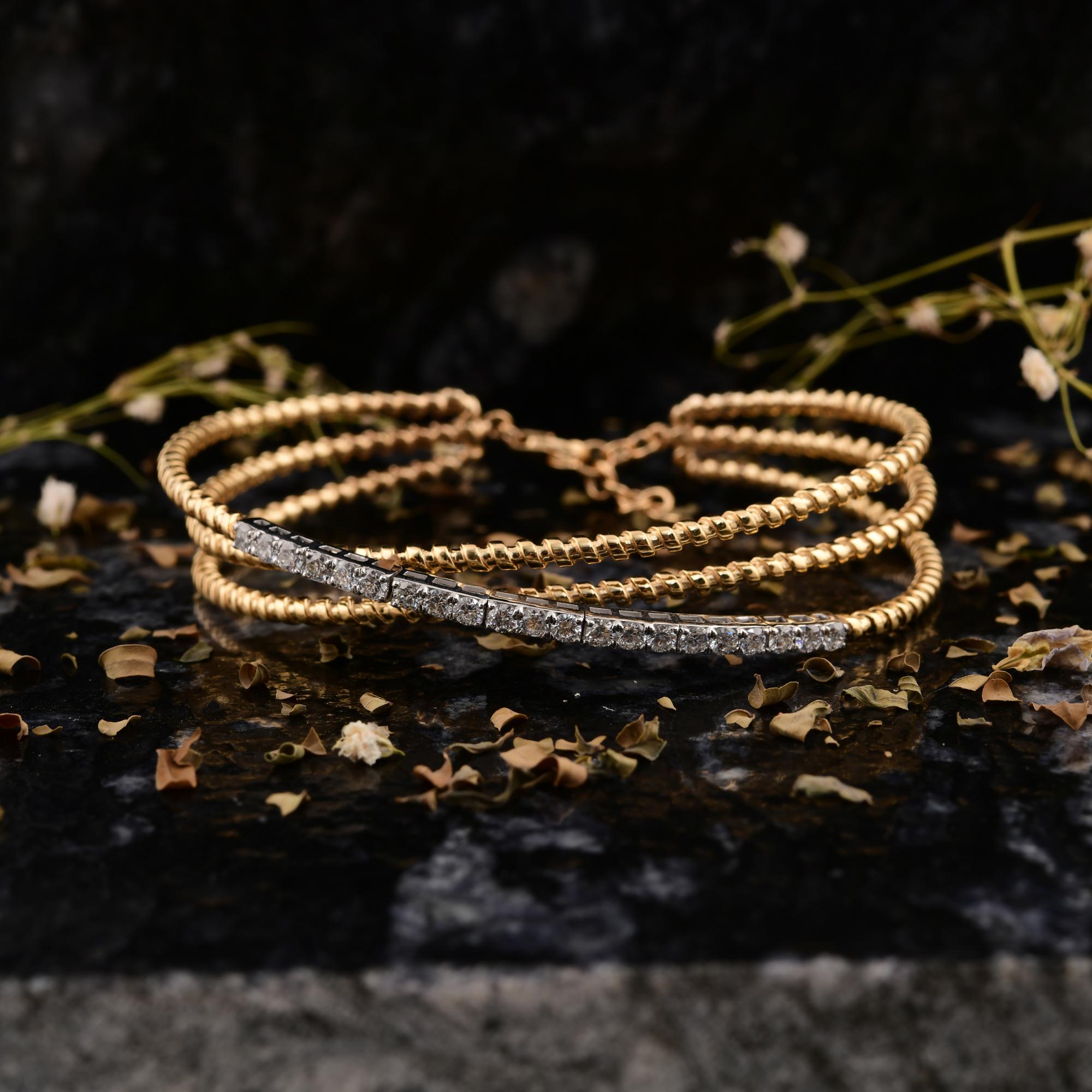 Round Cut 1.21 Carat SI/H Round Brilliant Cut Diamond Criss Cross Bracelet 10k Yellow Gold For Sale