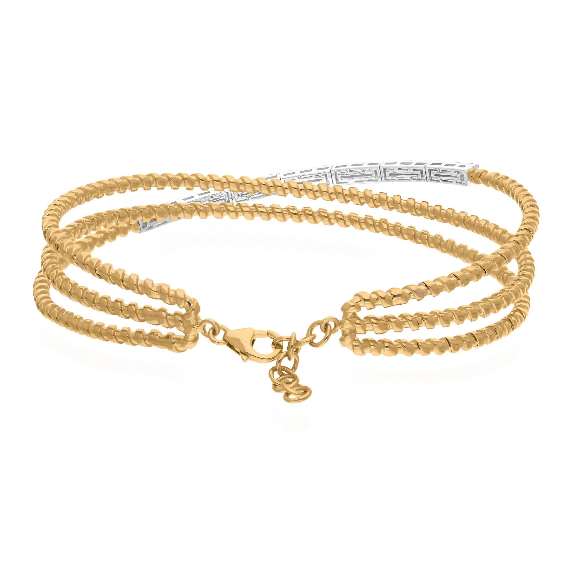 Women's 1.21 Carat SI/H Round Brilliant Cut Diamond Criss Cross Bracelet 10k Yellow Gold For Sale