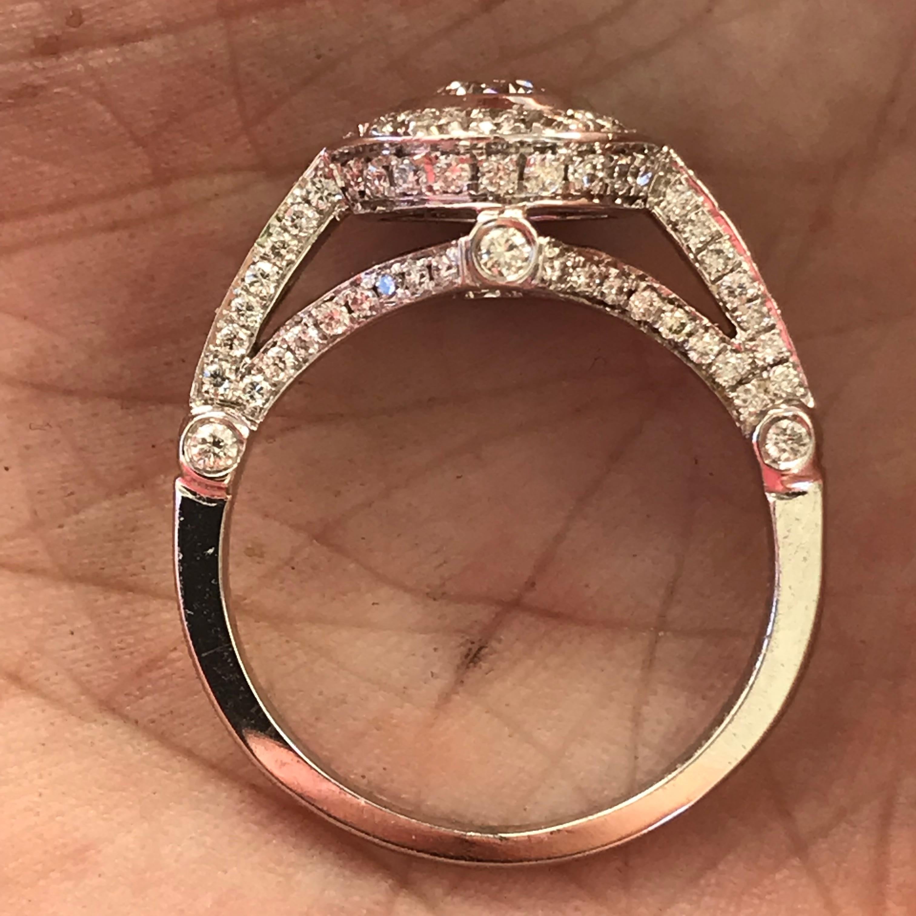 Women's 1.21 Carat TW Round Diamond Engagement Halo Ring For Sale