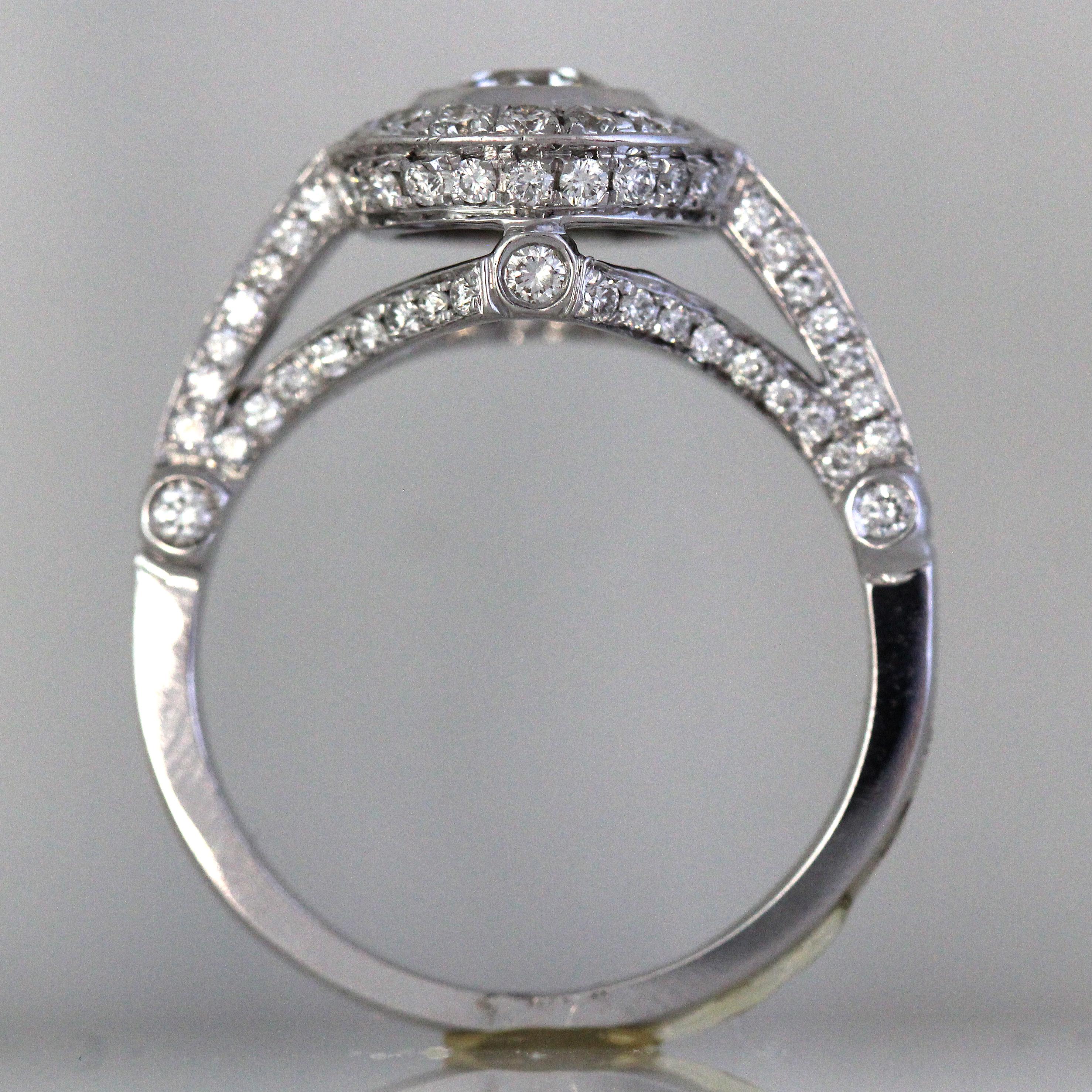 1.21 Carat TW Round Diamond Engagement Halo Ring For Sale 2