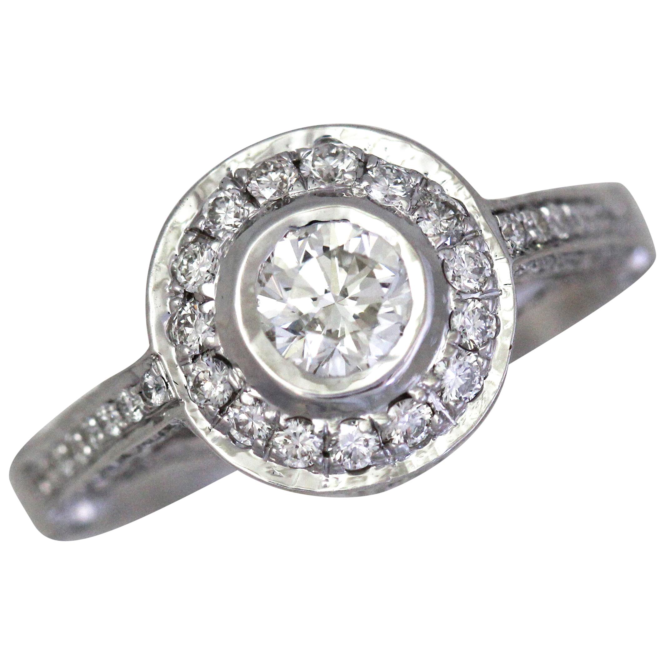 1.21 Carat TW Round Diamond Engagement Halo Ring For Sale